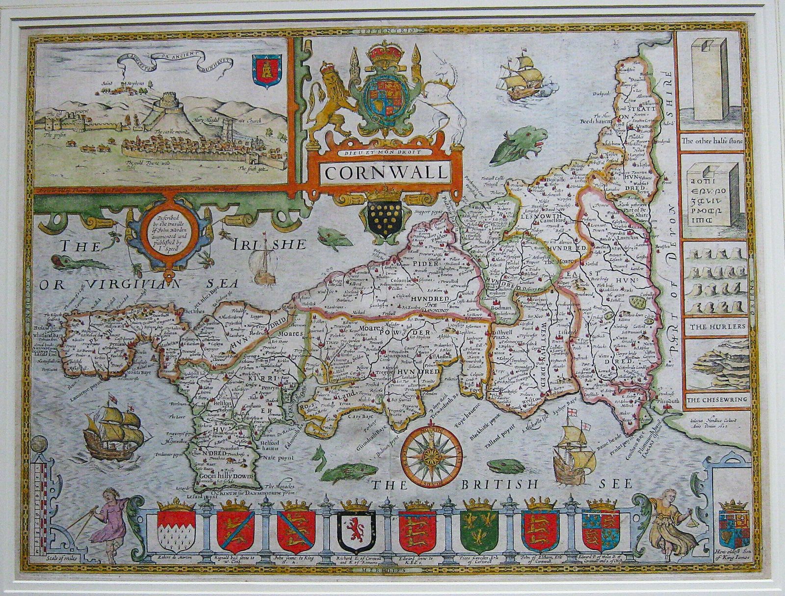 Art A Fine Example Of John Speed's Decorative Map Of Cornwall, From Speed's ‘Theatre Of Great Britain.’ Bassett And Chiswell 1676 Edition. photo