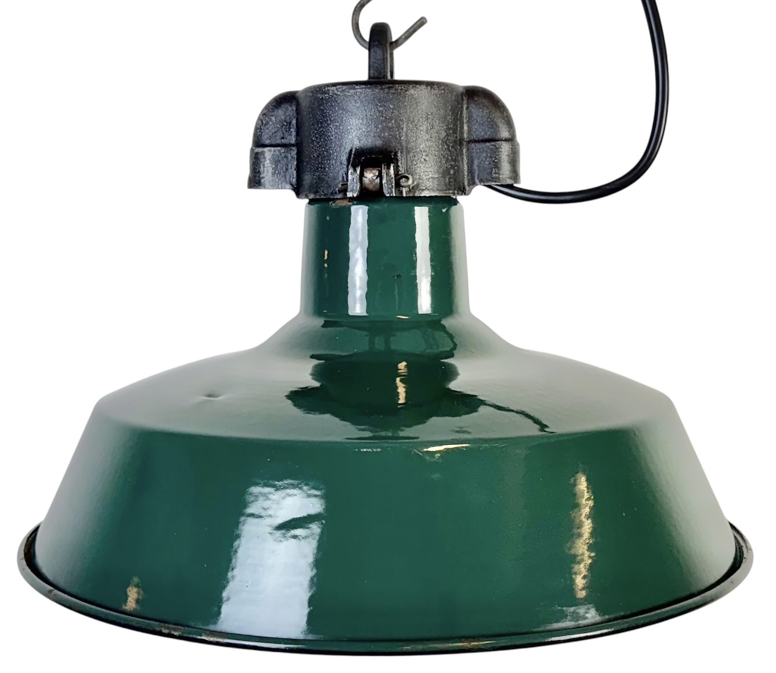 Industrial French Dark Green Enamel Factory Pendant Lamp, 1960s, 5x