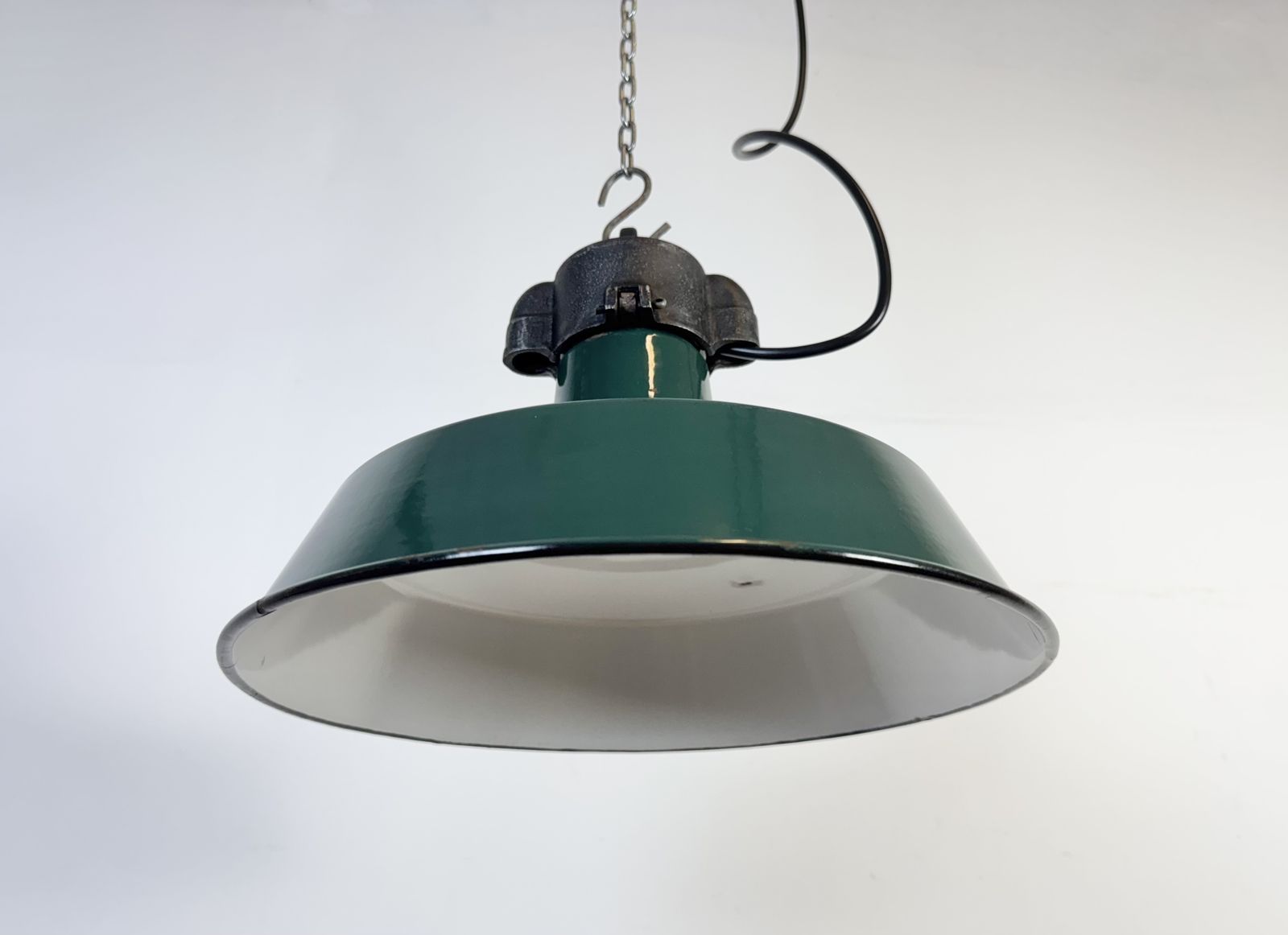 Industrial French Dark Green Enamel Factory Pendant Lamp, 1960s, 5x photo 199.0