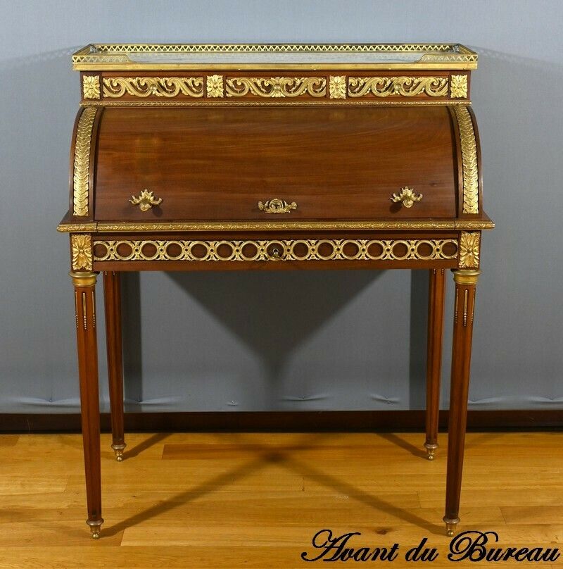 Louis XVI Style Mahogany Cylinder Desk – Part 2 Of The 19th Century photo vintage