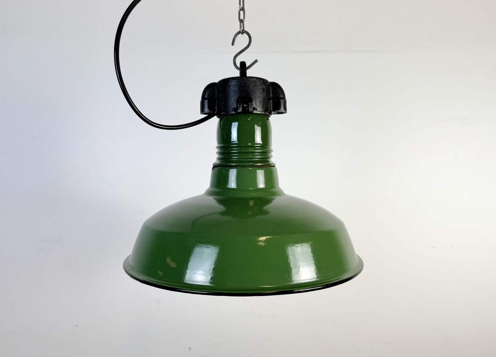 Industrial Green Enamel Factory Pendant Lamp, 1960s photo 219.0