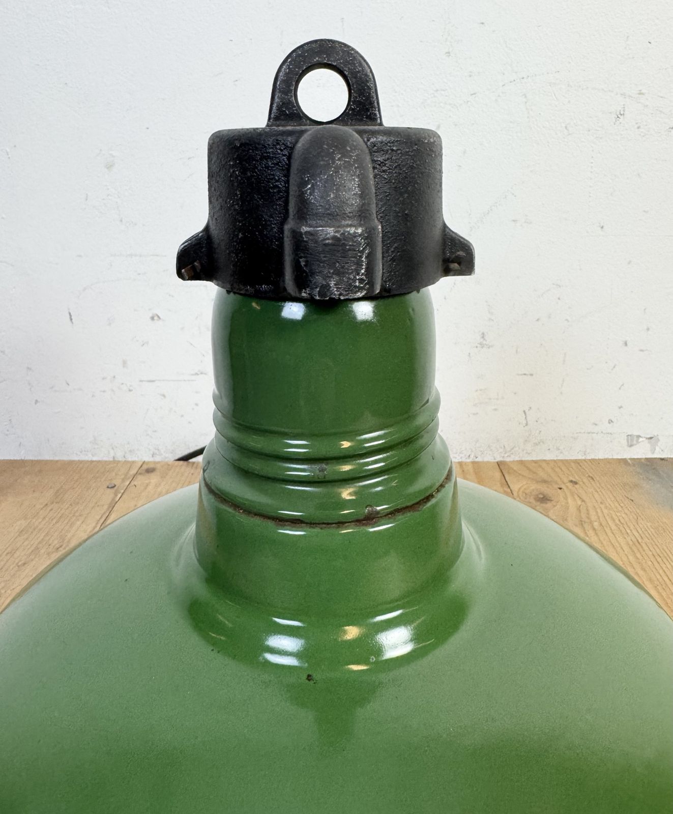 Industrial Green Enamel Factory Pendant Lamp, 1960s photo vintage