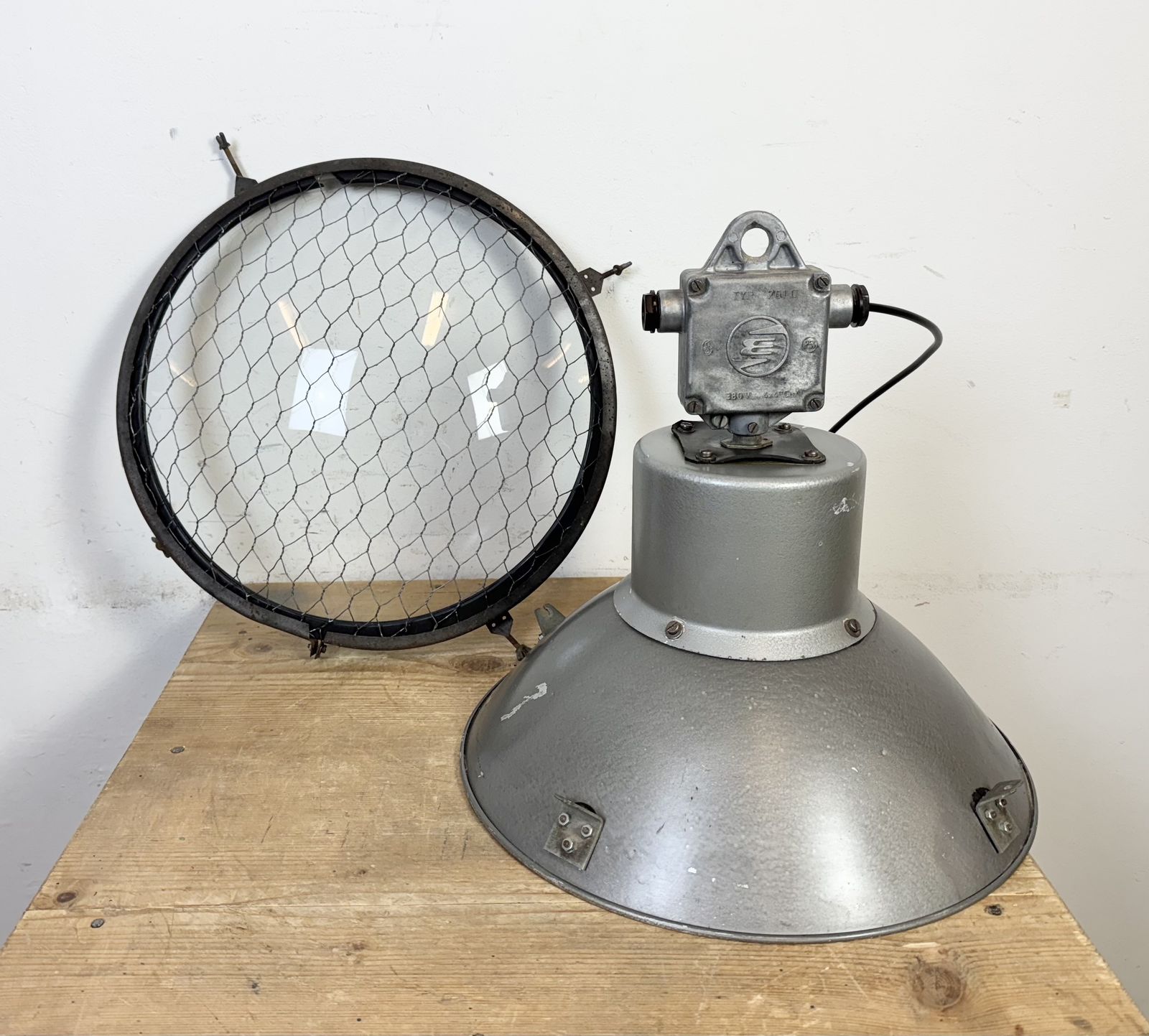 Industrial Grey Hammer Paint Pendant Lamp From Elektrosvit, 1960s, 4x photo furniture