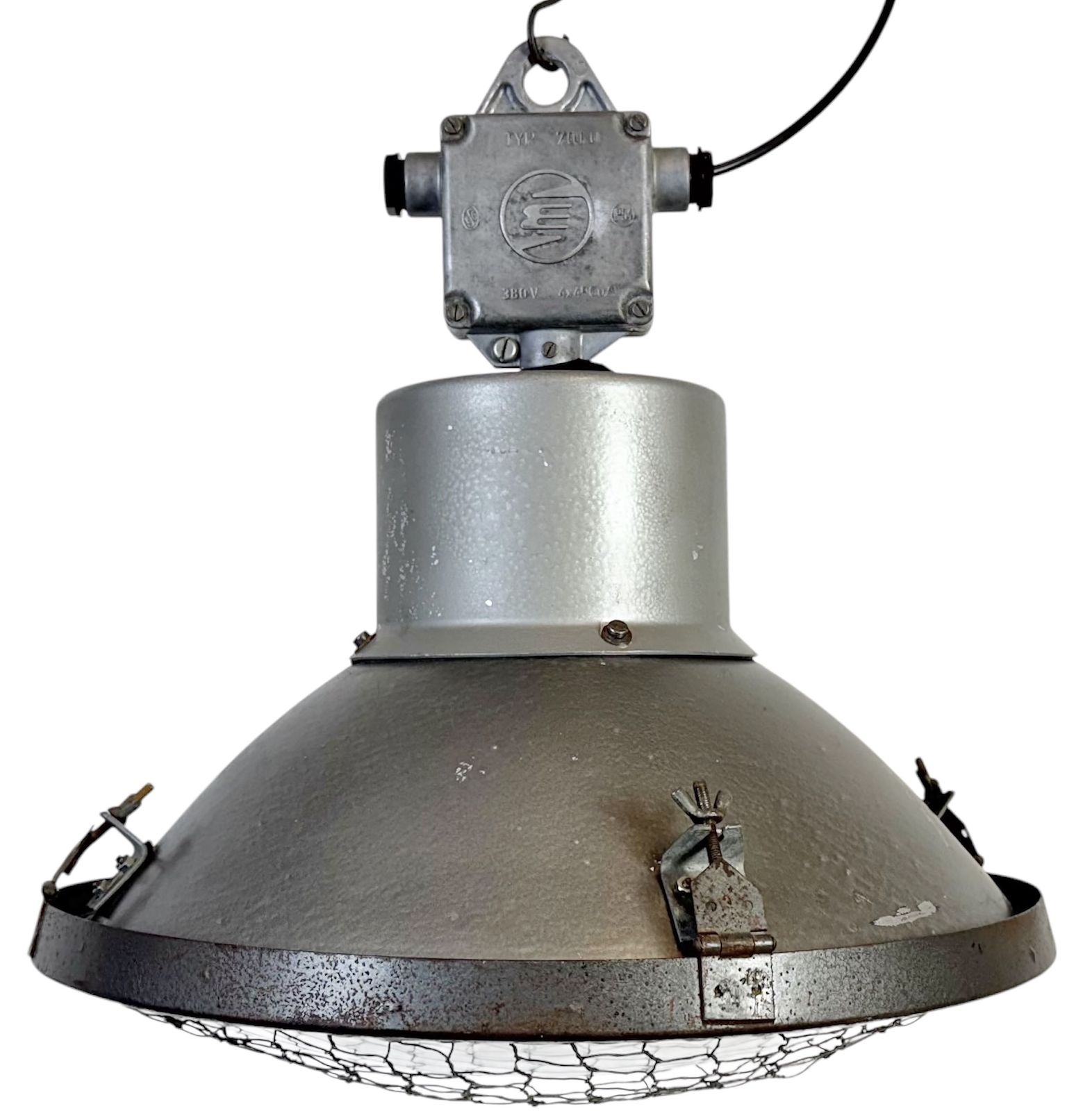 Industrial Grey Hammer Paint Pendant Lamp From Elektrosvit, 1960s, 4x