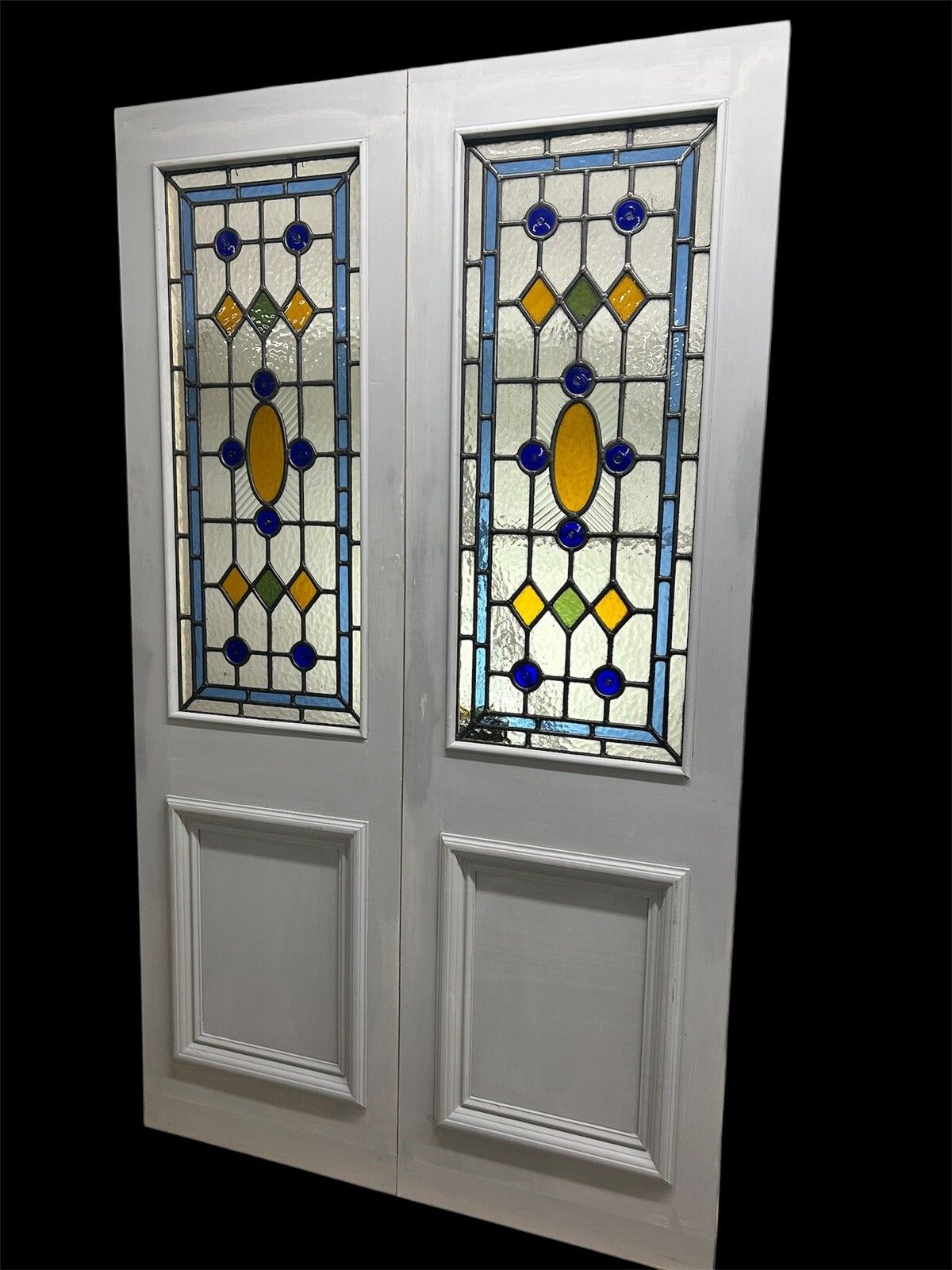 Victorian Stained Glass Doors Antique Period Reclaimed Old French Double Set Led photo furniture