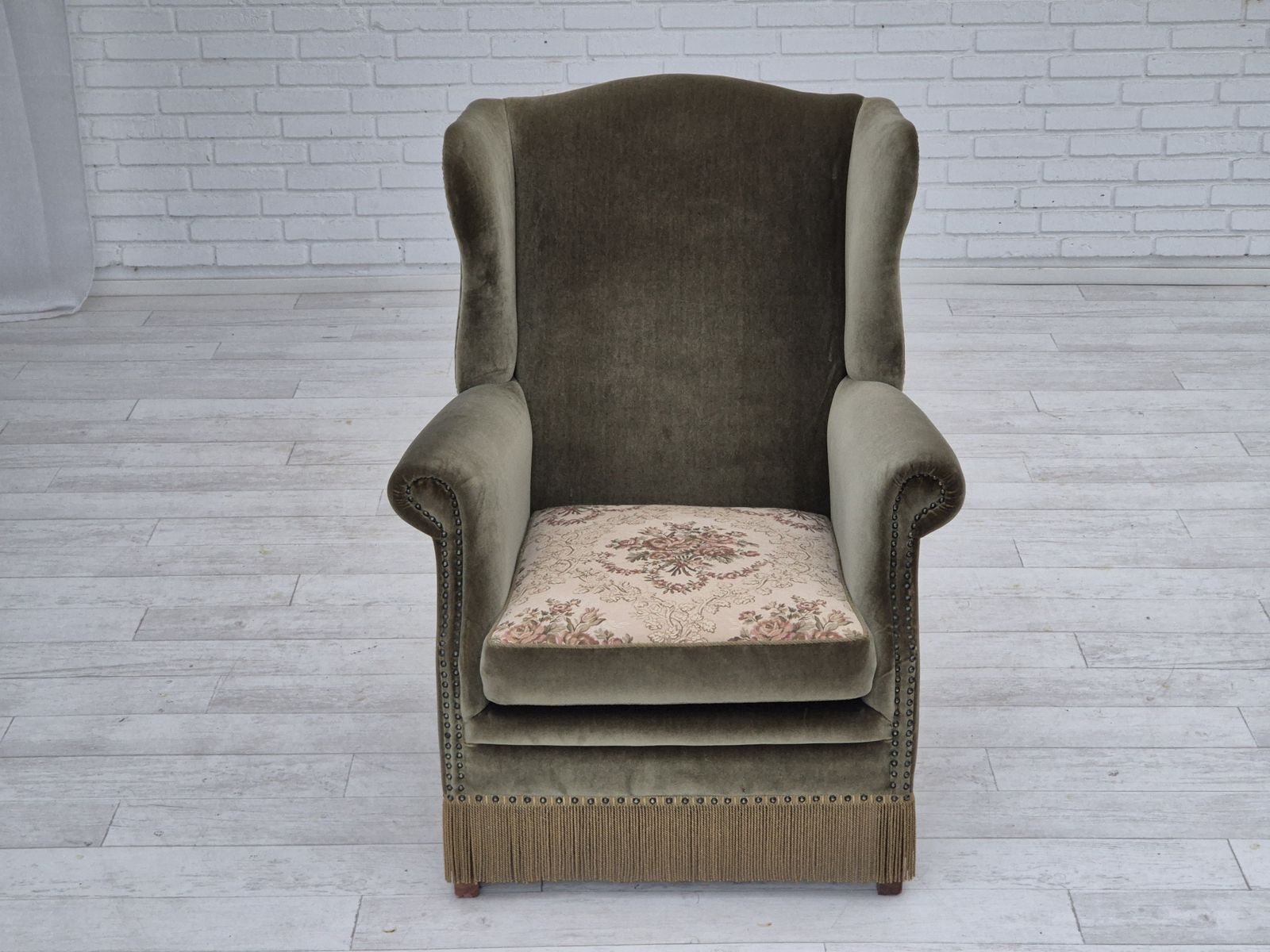 1250.0 1970s, Danish Highback Armchair, Original Condition, Furniture Velour. photo