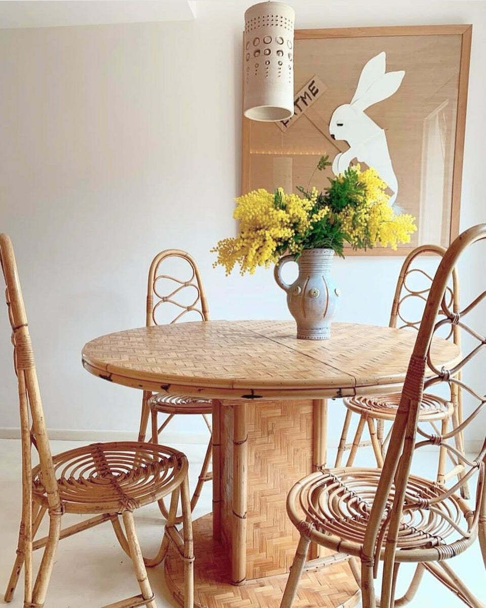 1960s Dutch Dirk Van Sliedrecht Rattan & Bamboo Dining Chairs.  Manufactured By Rohe Noordwolde photo vintage