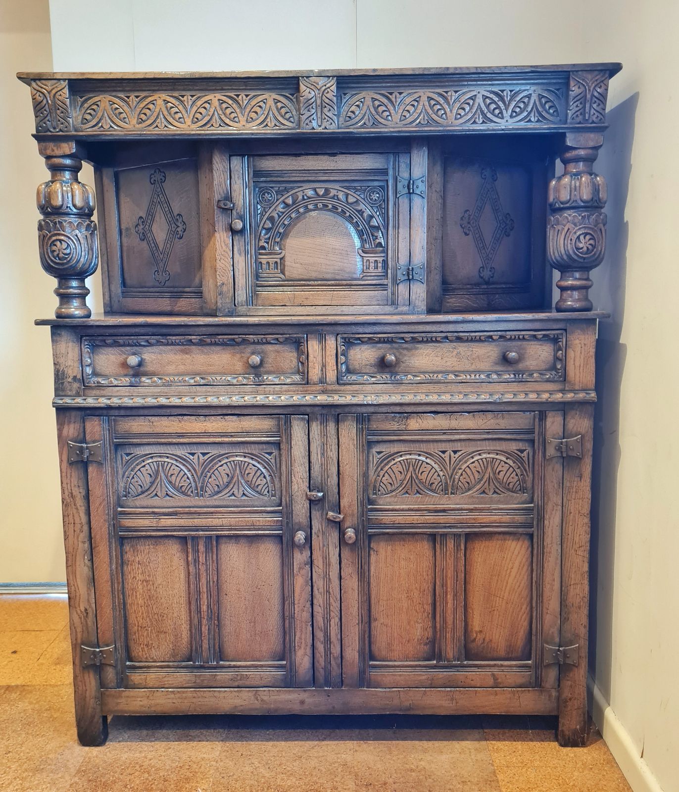 20th Century Ipswich Oak Carved Cabinet