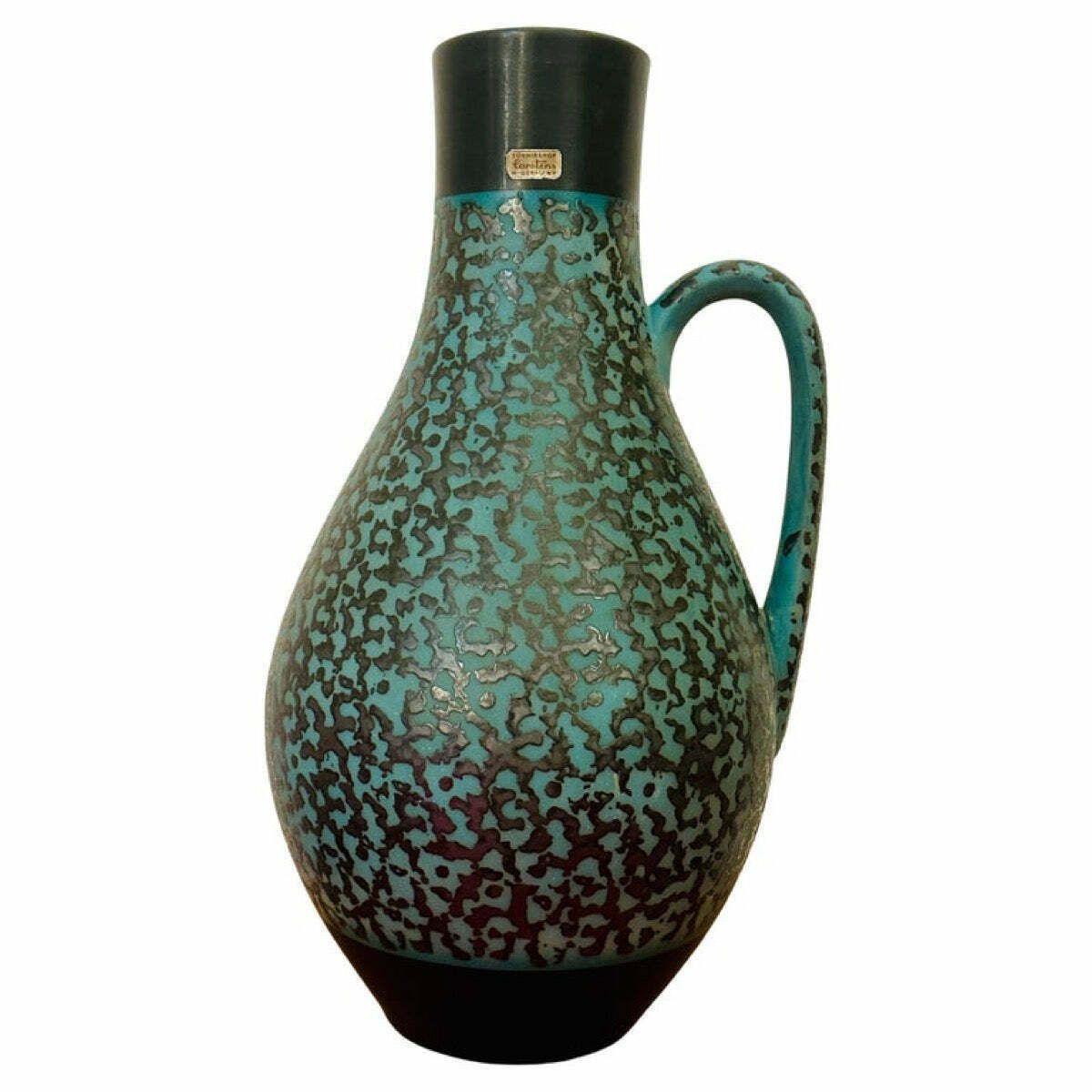 1970s Fat Lava German Carstens Tönnieshof Turquoise & Amoeba Dark Brown Design Jug Vase