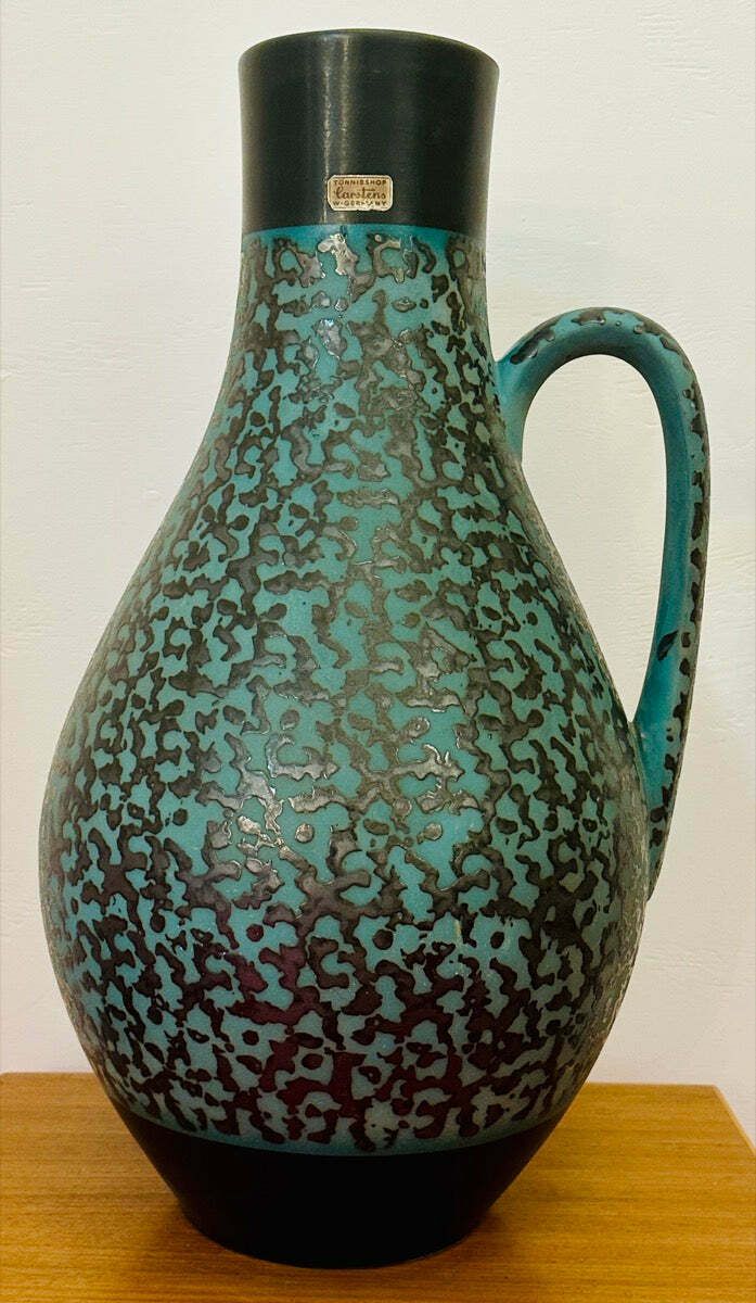1970s Fat Lava German Carstens Tönnieshof Turquoise & Amoeba Dark Brown Design Jug Vase photo furniture
