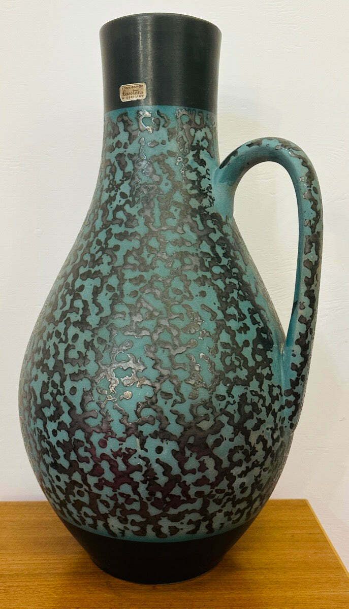 1970s Fat Lava German Carstens Tönnieshof Turquoise & Amoeba Dark Brown Design Jug Vase photo Home Decor