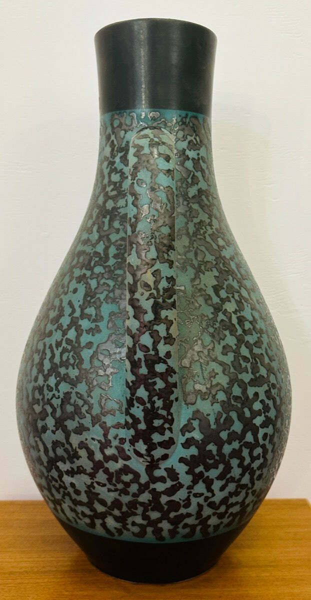 1970s Fat Lava German Carstens Tönnieshof Turquoise & Amoeba Dark Brown Design Jug Vase photo vinterior