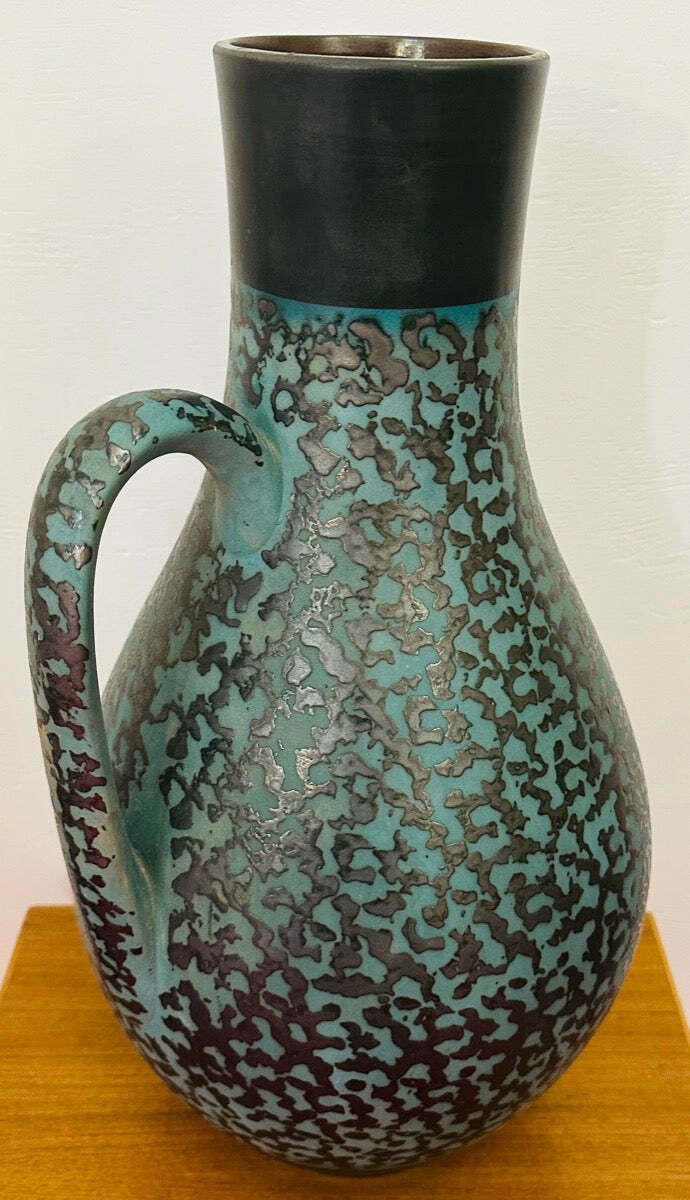 1970s Fat Lava German Carstens Tönnieshof Turquoise & Amoeba Dark Brown Design Jug Vase photo vintage