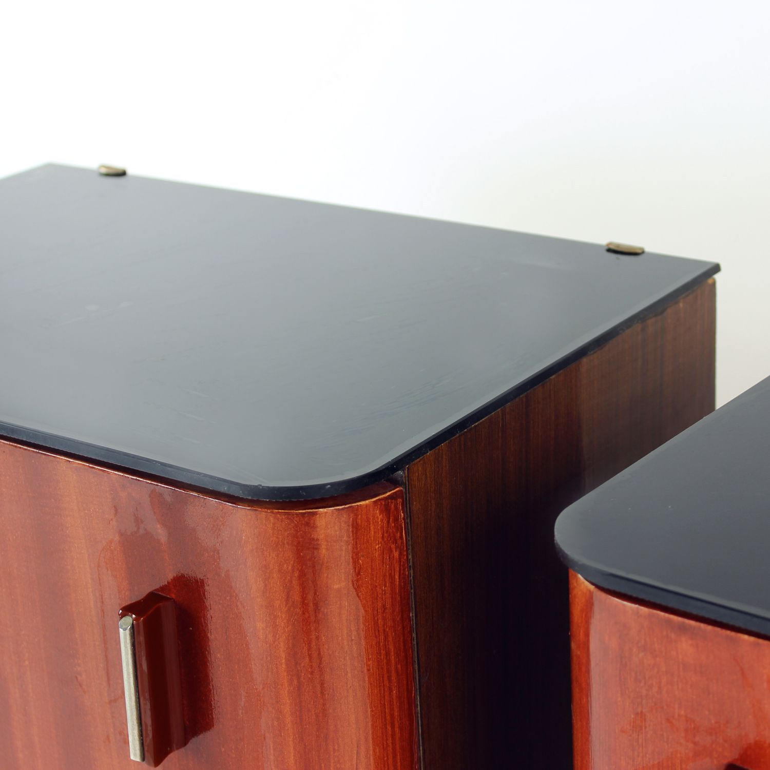 Set Of 2 Bedside Tables With Black Glass, Czechoslovakia 1960s photo vinterior