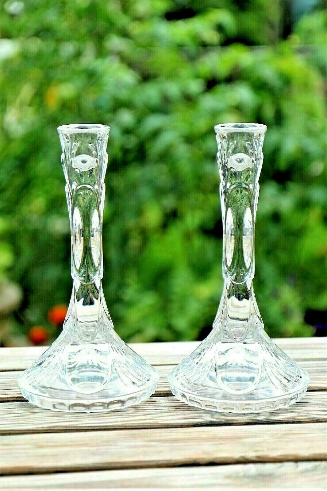 Pair Of Vintage Italian Crystal Glass Candlesticks A Layered Deco Design photo furniture