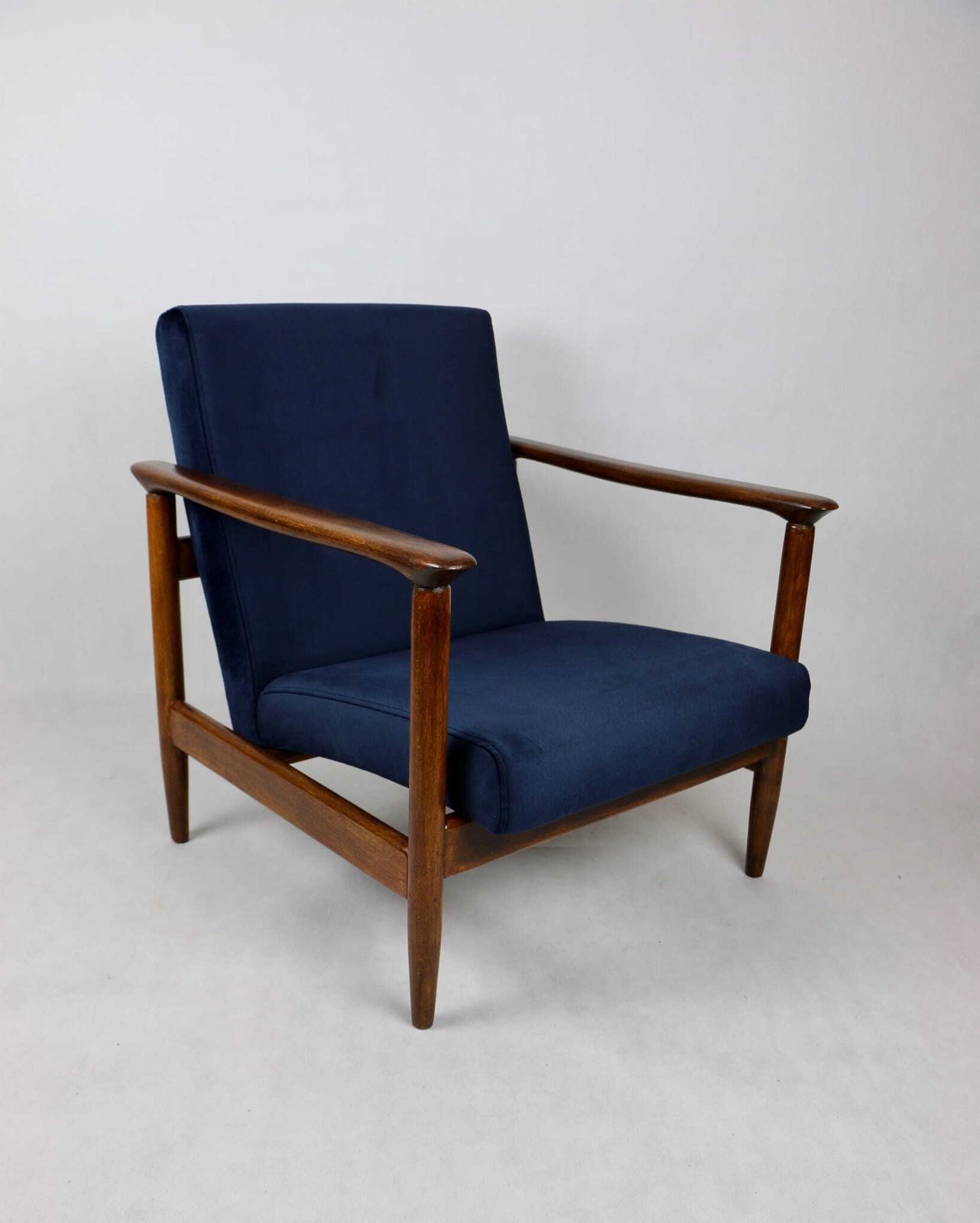 Gfm 142 Armchair, Designed By Edmund Homa From The 70s, Navy Blue   Dark Wood
