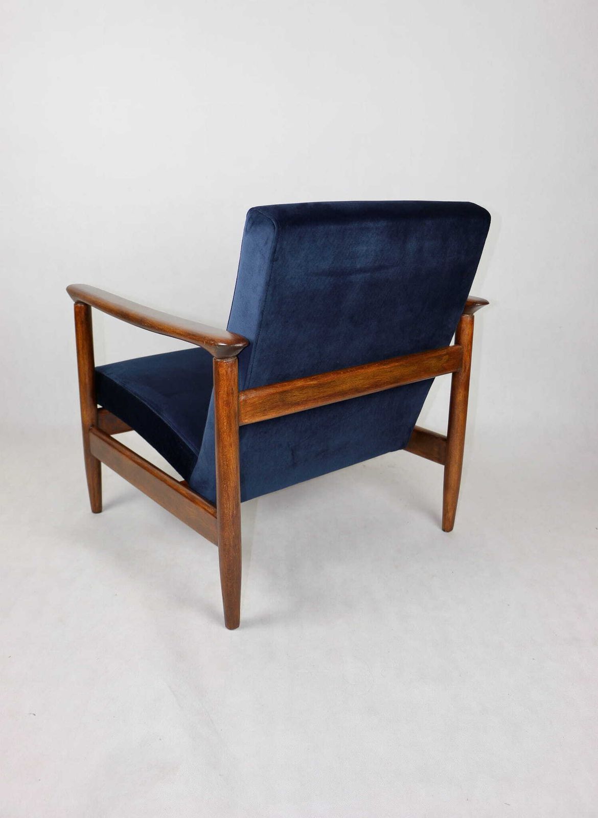 Gfm 142 Armchair, Designed By Edmund Homa From The 70s, Navy Blue   Dark Wood photo vinterior