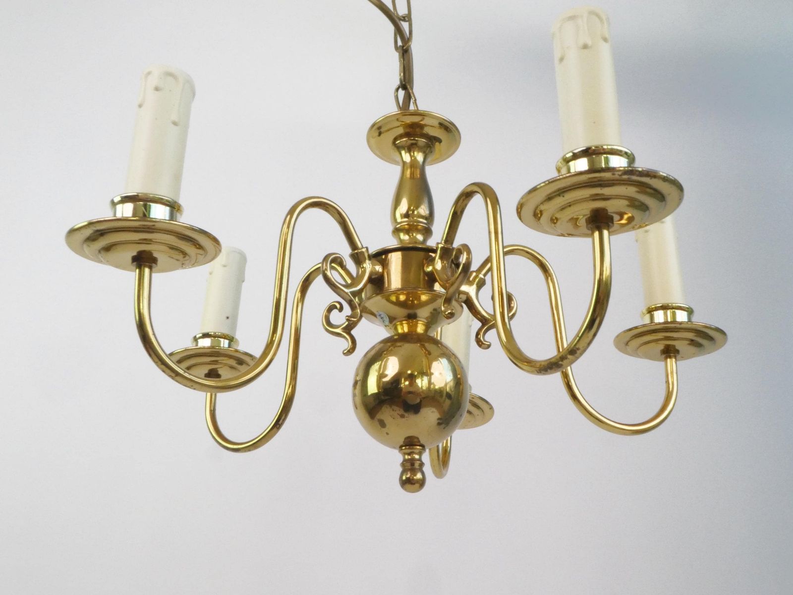 Vintage Brass Branded Chandelier With 5 Arms, German Mid Century Ceiling Lamp, Hollywood Regency Style photo furniture