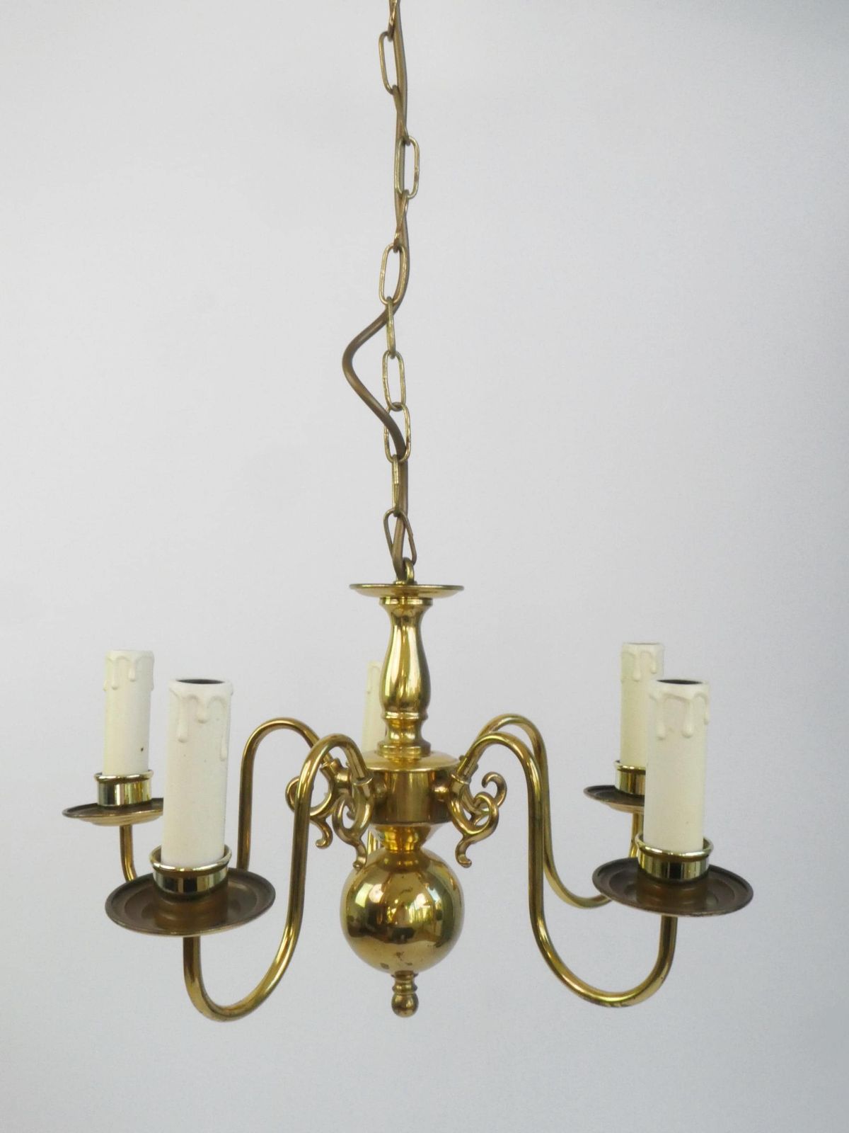 Vintage Brass Branded Chandelier With 5 Arms, German Mid Century Ceiling Lamp, Hollywood Regency Style photo vintage