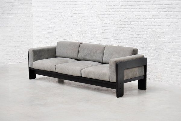 Bastiano Sofa In Gray Suede And Black Wood By Tobia Scarpa For Gavina, 1960s