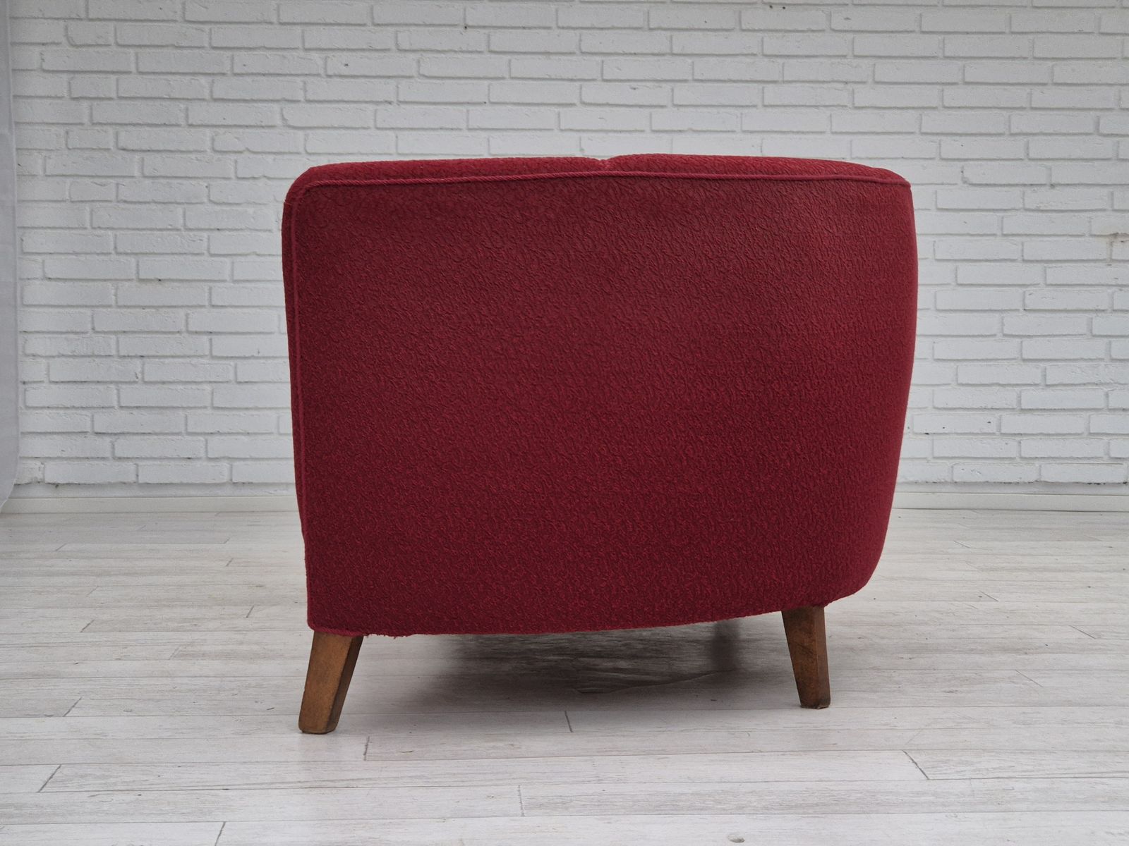1960s, Danish 2 Seater Curved Sofa, Original Red Furniture Fabric. photo buy
