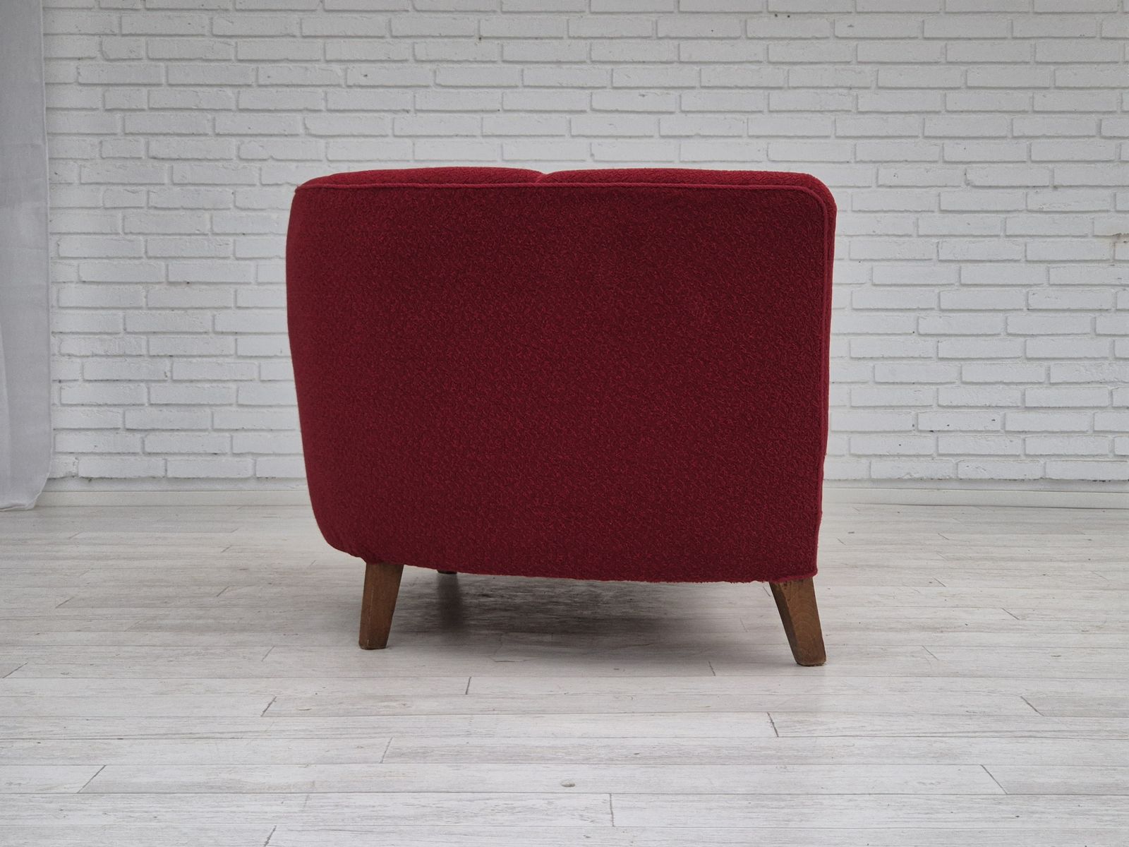 Furniture 1960s, Danish 2 Seater Curved Sofa, Original Red Furniture Fabric. photo