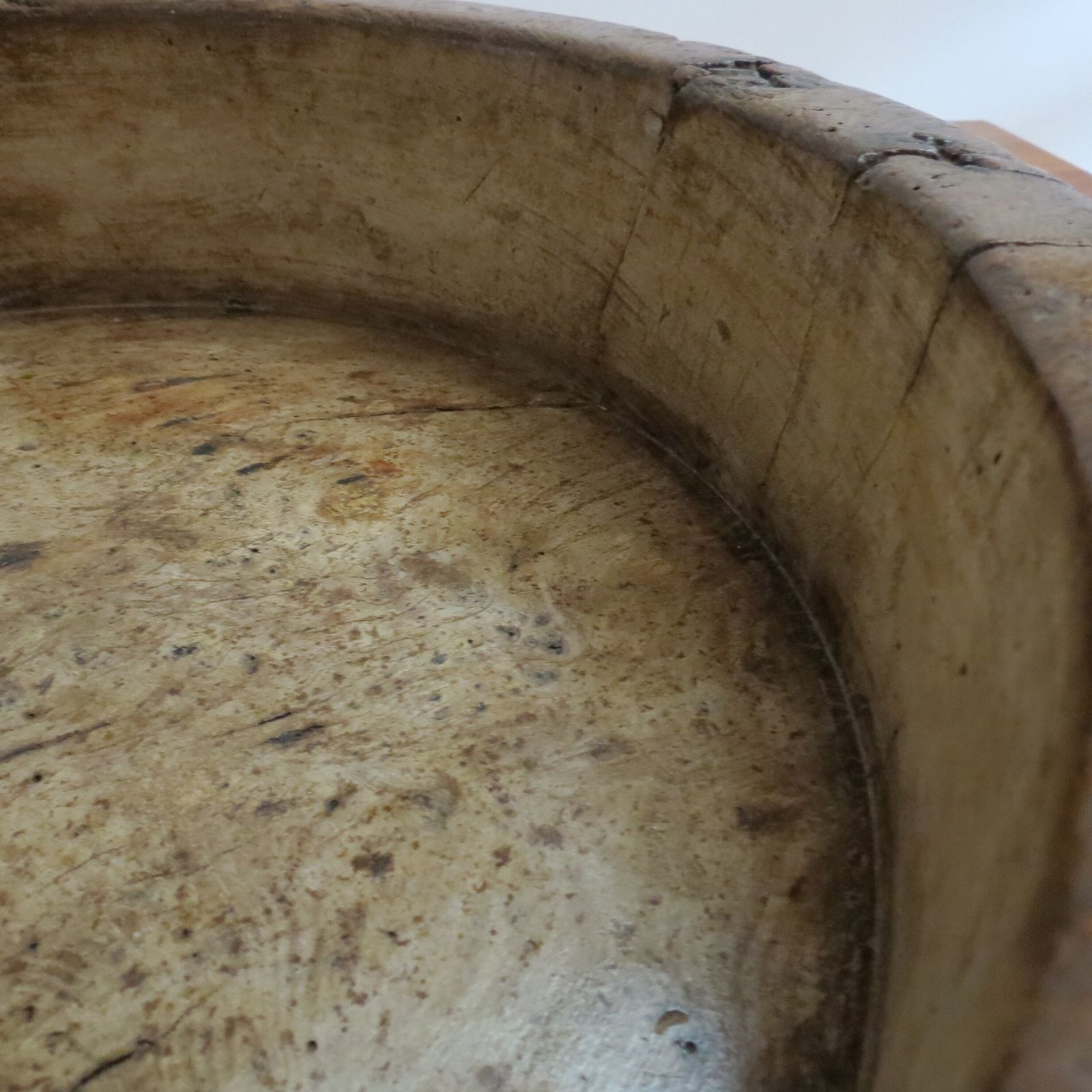 Antique 19th Century Large English Elm Wooden Straight Sided Dairy Wash Bowl photo for sale
