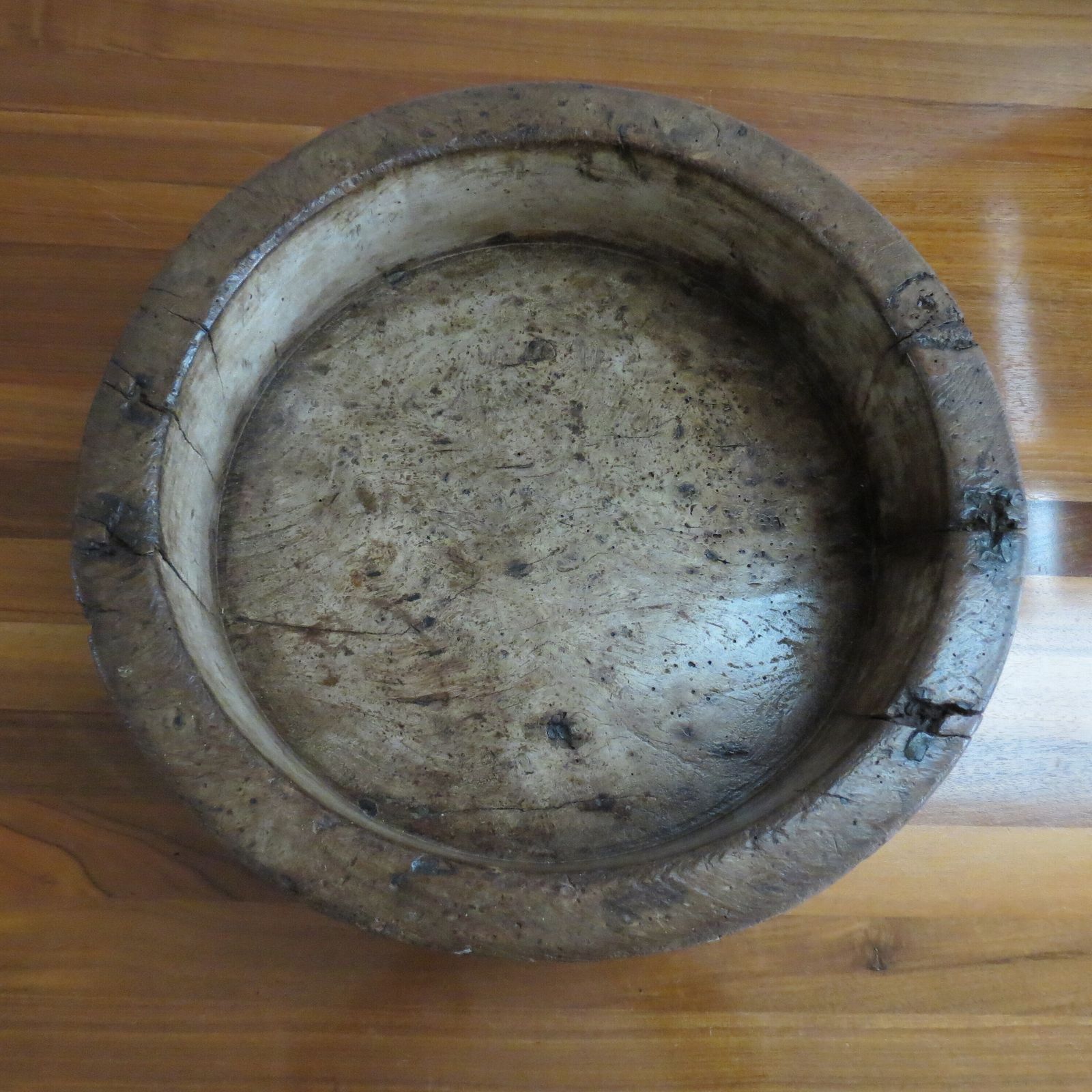 Antique 19th Century Large English Elm Wooden Straight Sided Dairy Wash Bowl photo Home Decor