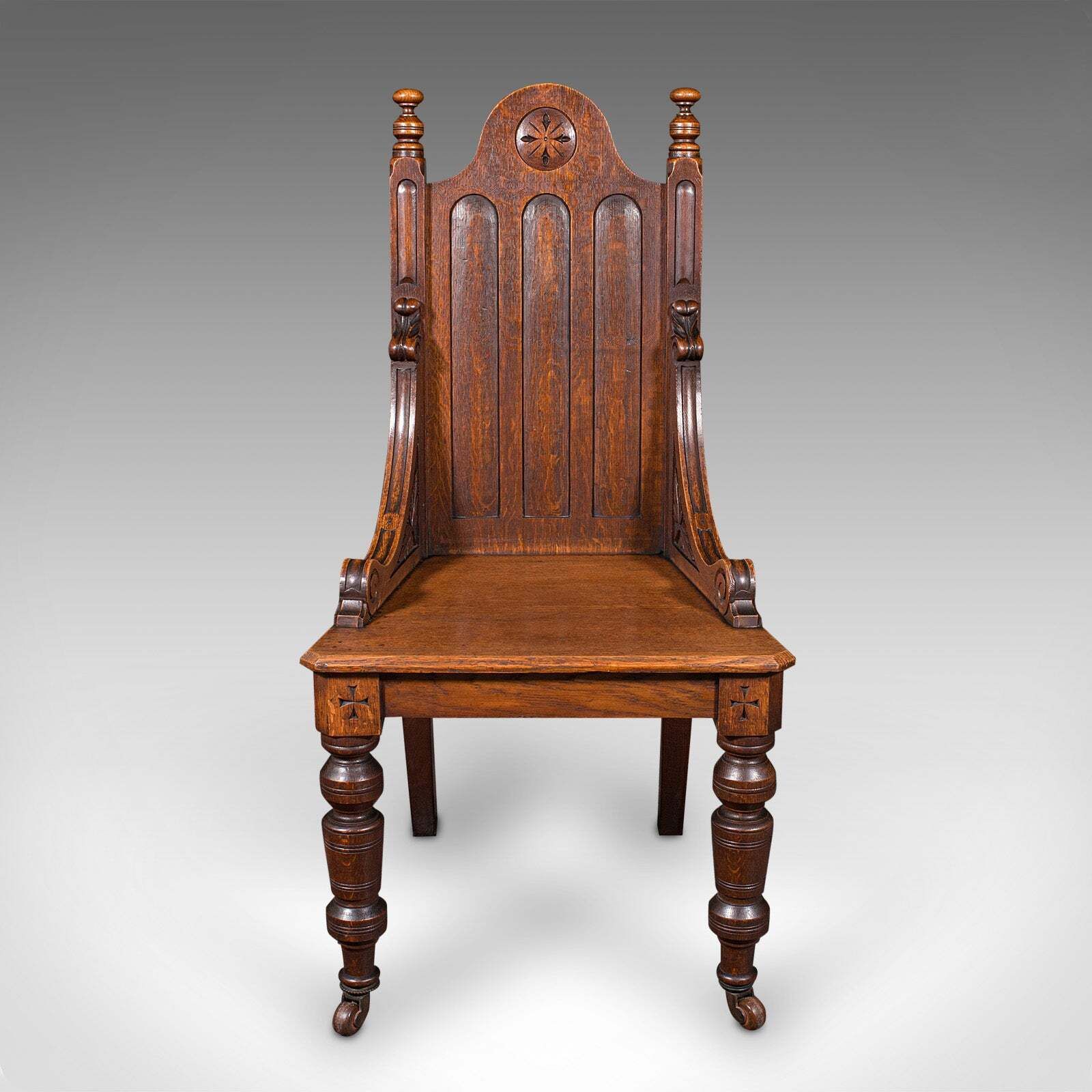 Antique Gothic Revival Hall Chair, Scottish Oak, Reception Seat, Victorian, 1870 photo furniture