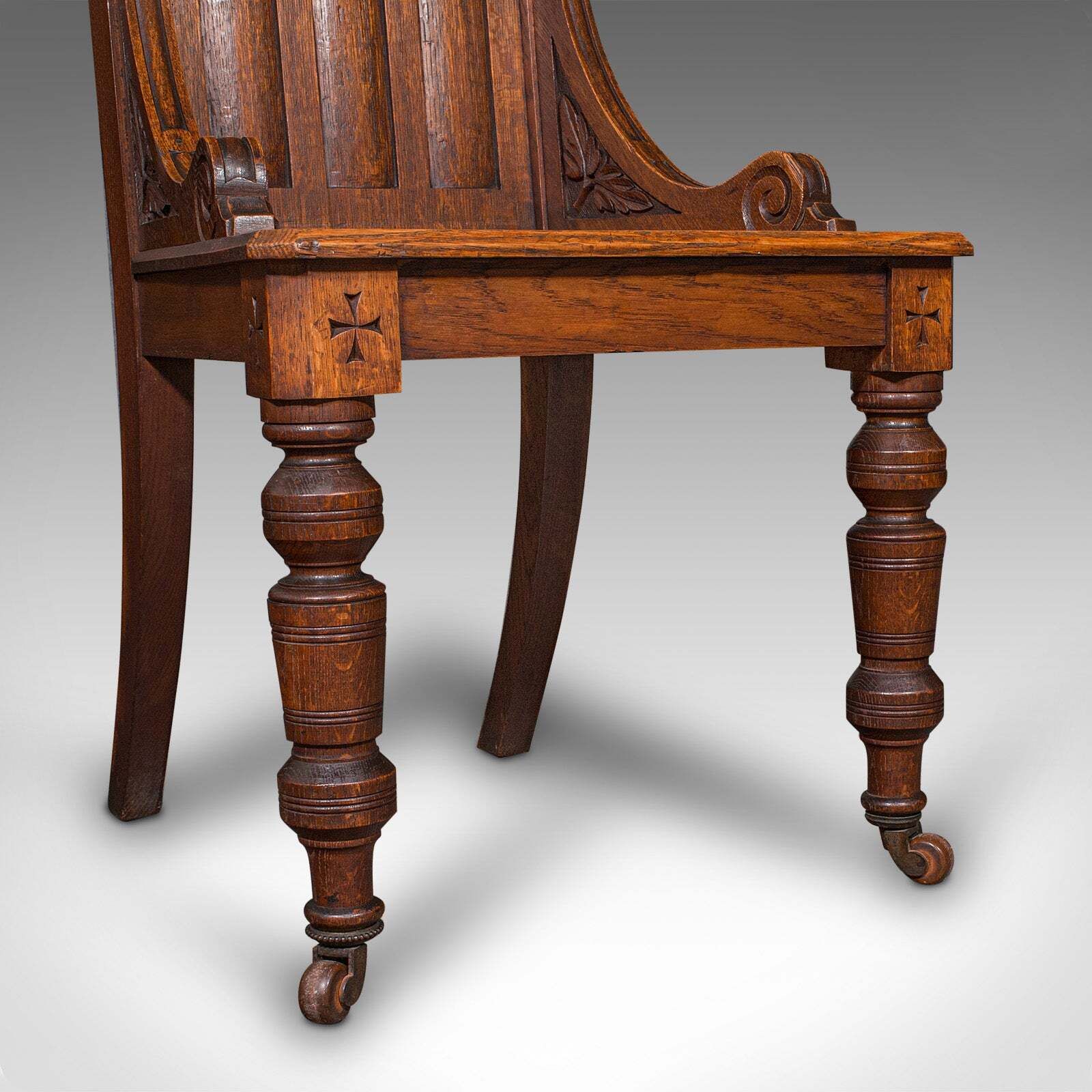 1495.0 Antique Gothic Revival Hall Chair, Scottish Oak, Reception Seat, Victorian, 1870 photo