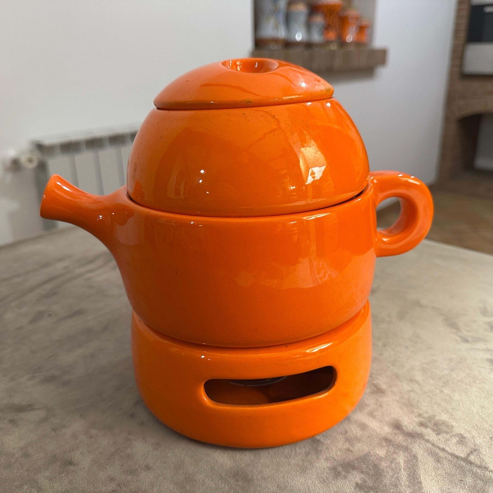 1970s Modernist Orange Ceramic Teapot By Liisi Beckmann For Gabbianelli photo for sale