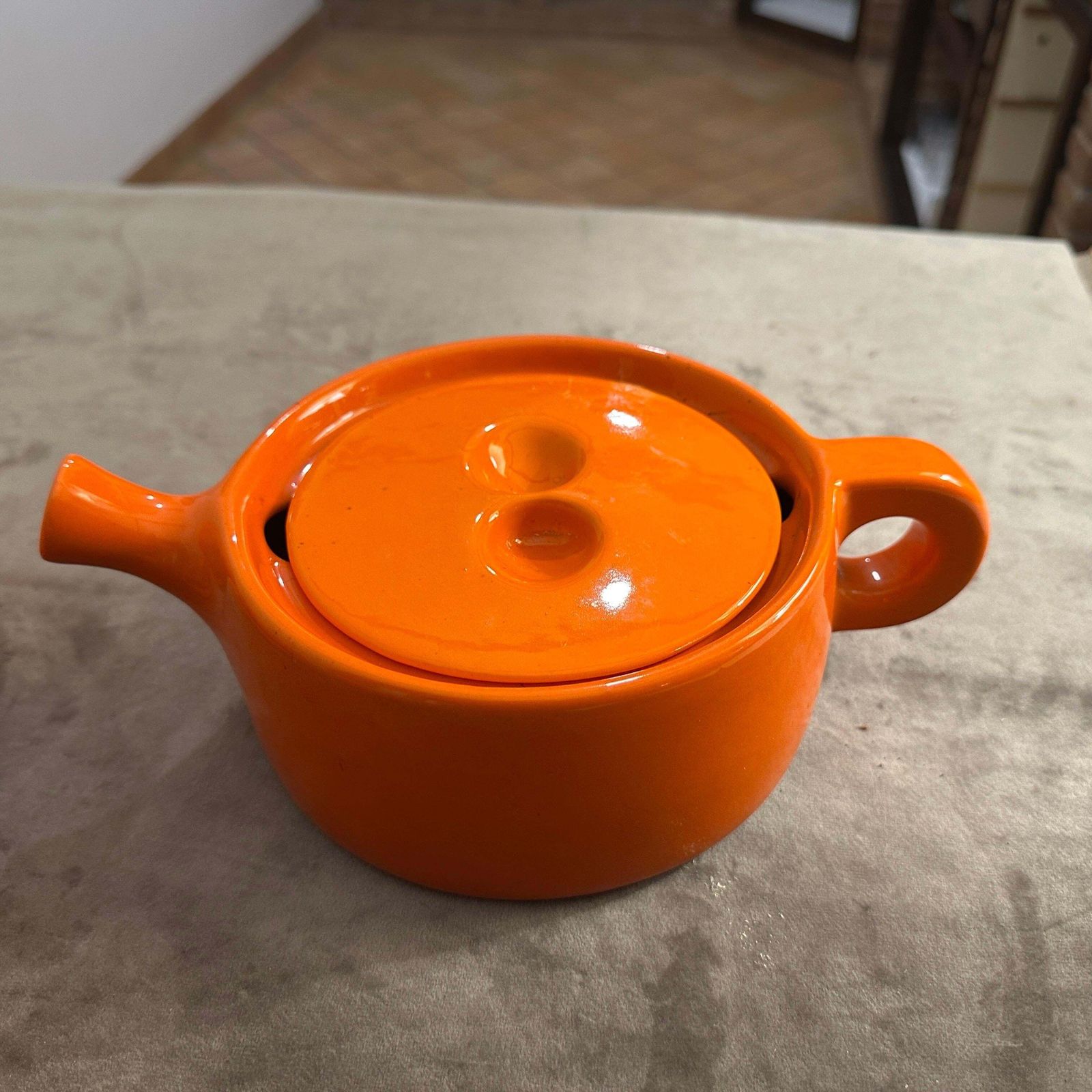 1970s Modernist Orange Ceramic Teapot By Liisi Beckmann For Gabbianelli photo vinterior