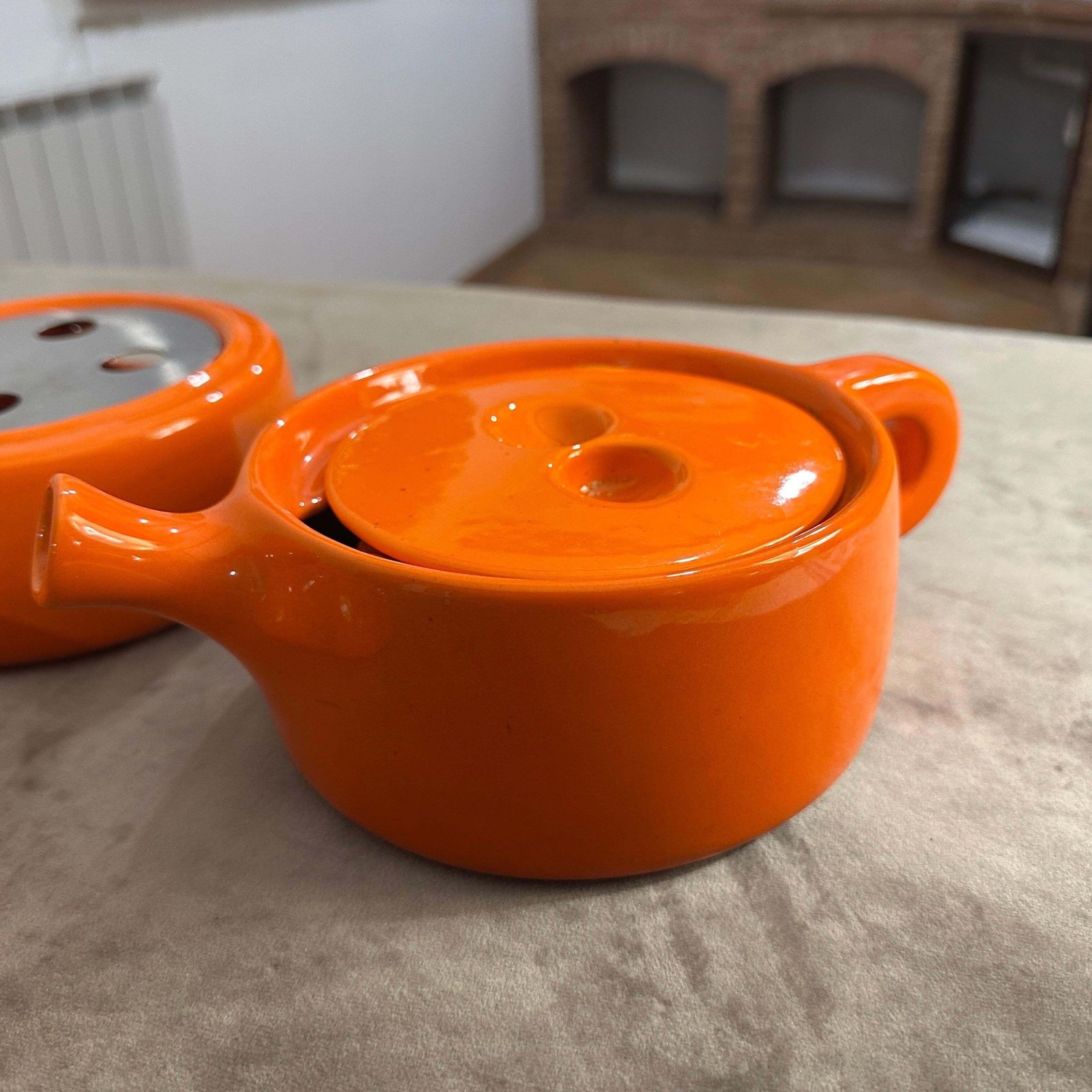 photo buy 1970s Modernist Orange Ceramic Teapot By Liisi Beckmann For Gabbianelli