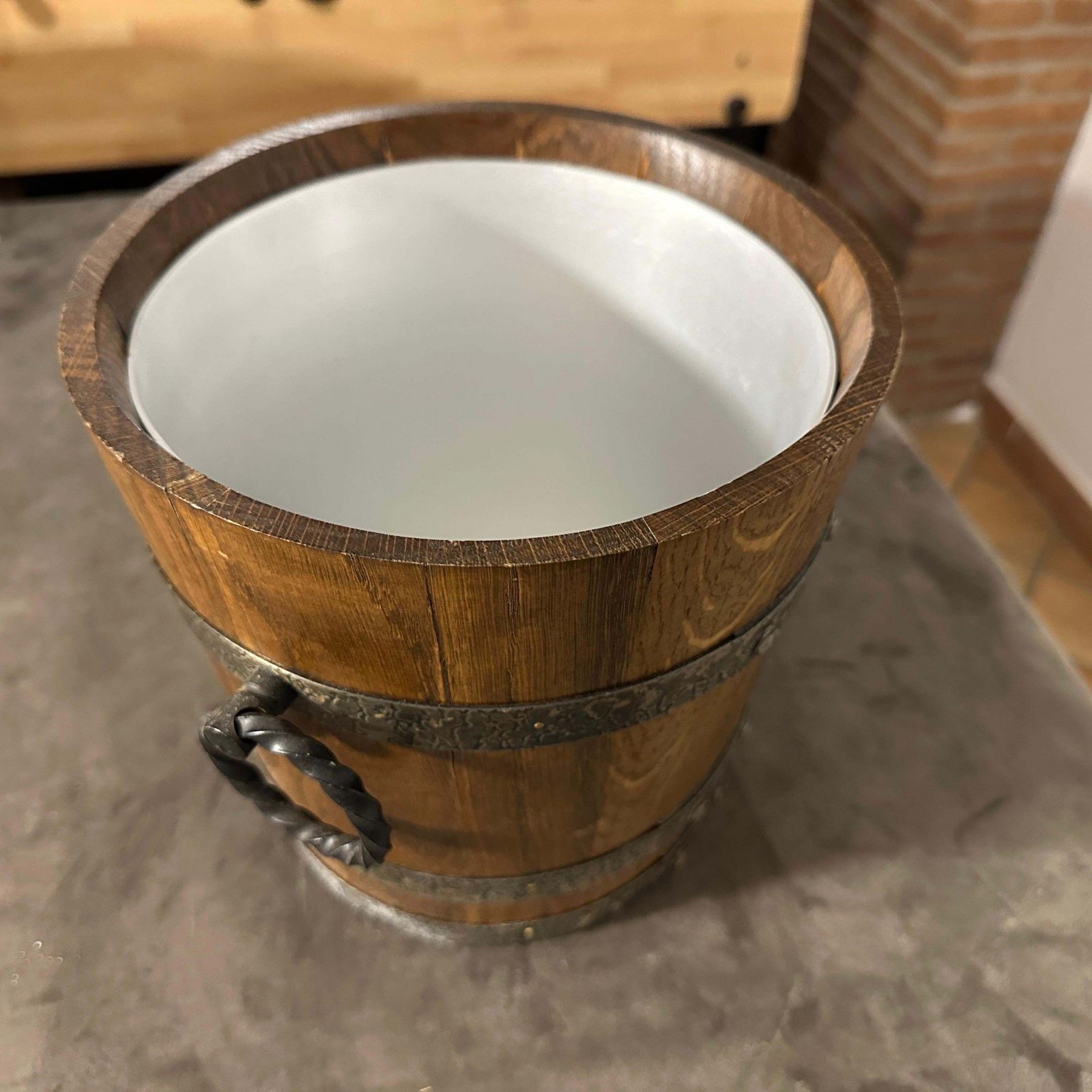 1970s Brutalist Oak Wood And Wrought Iron French Wine Cooler photo for sale