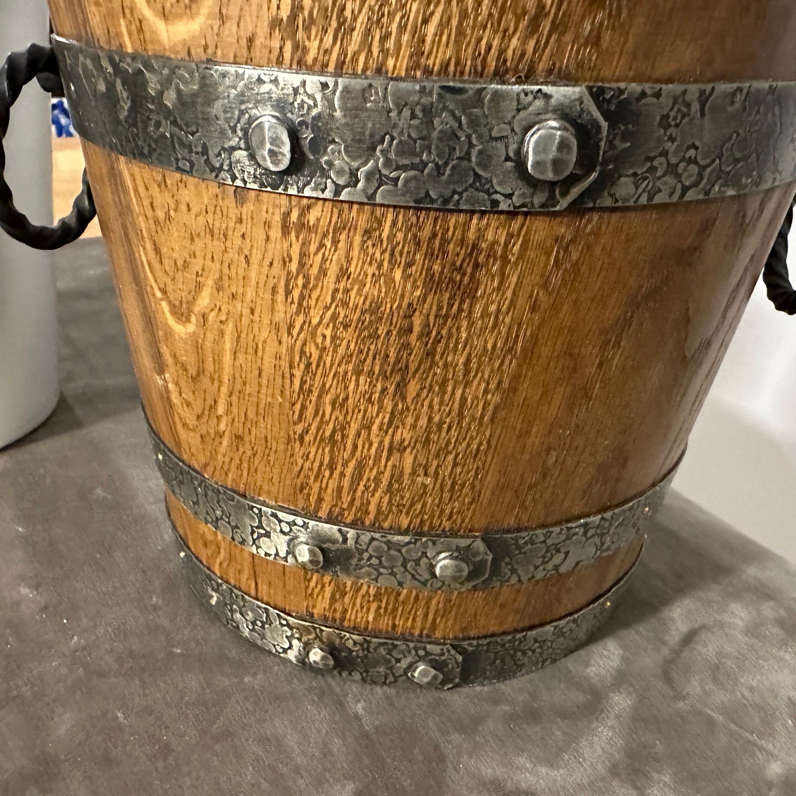 photo furniture 1970s Brutalist Oak Wood And Wrought Iron French Wine Cooler