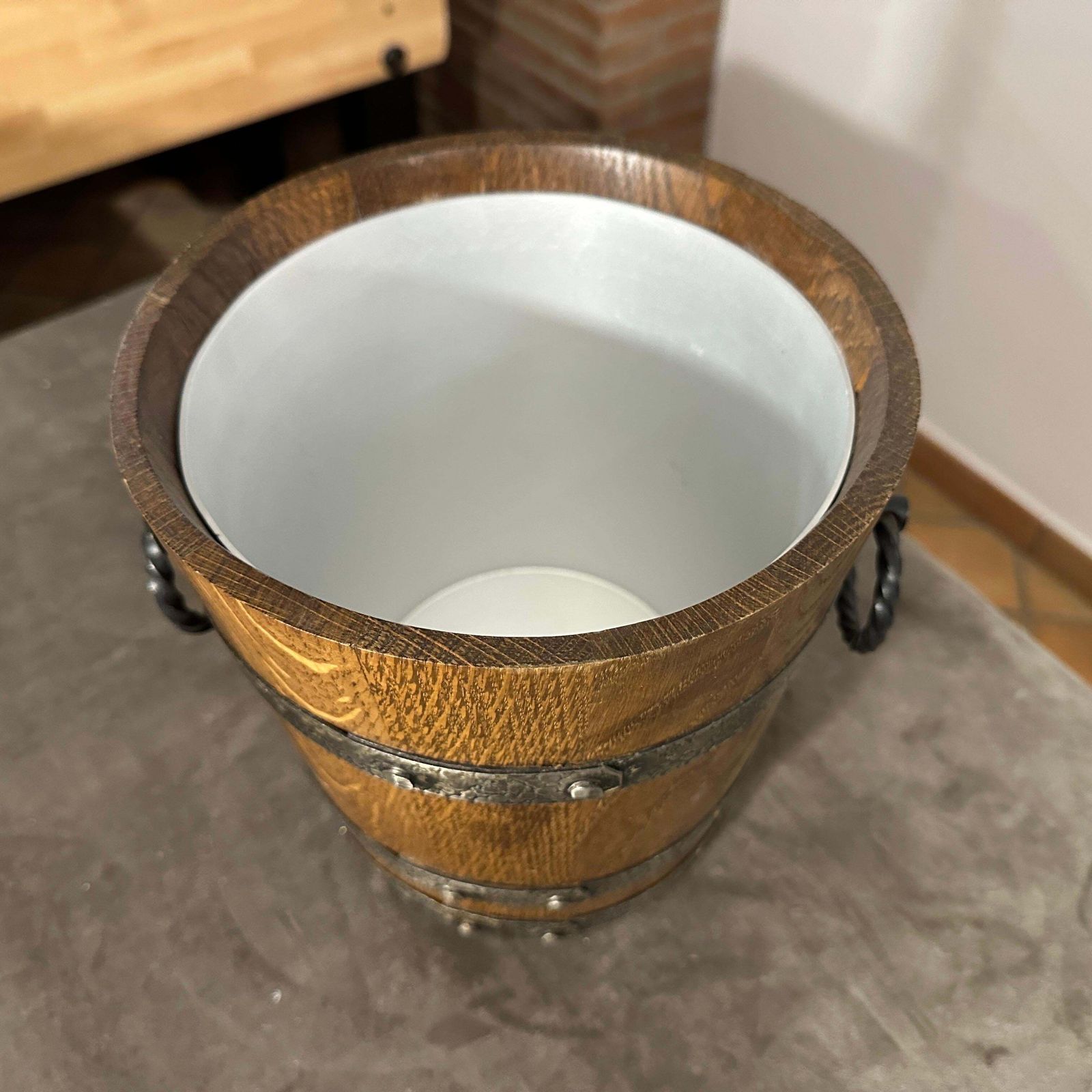 Home Decor 1970s Brutalist Oak Wood And Wrought Iron French Wine Cooler photo