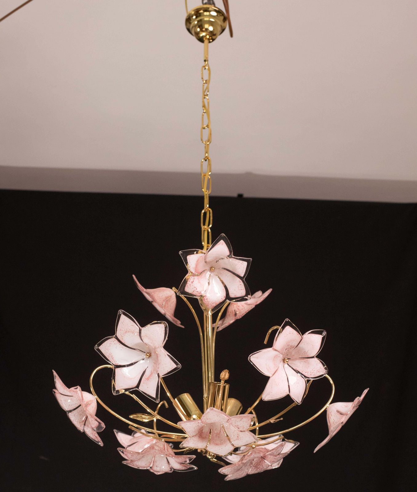 Charming Murano Glass Chandelier Pink Flowers, 1970 photo furniture