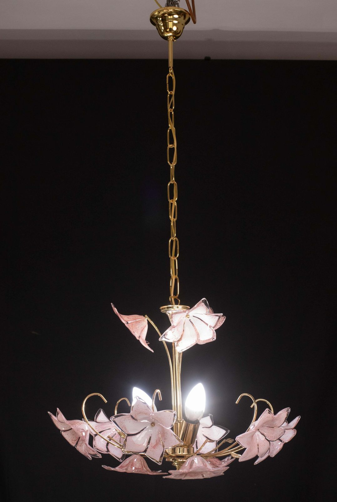 Charming Murano Glass Chandelier Pink Flowers, 1970 photo for sale