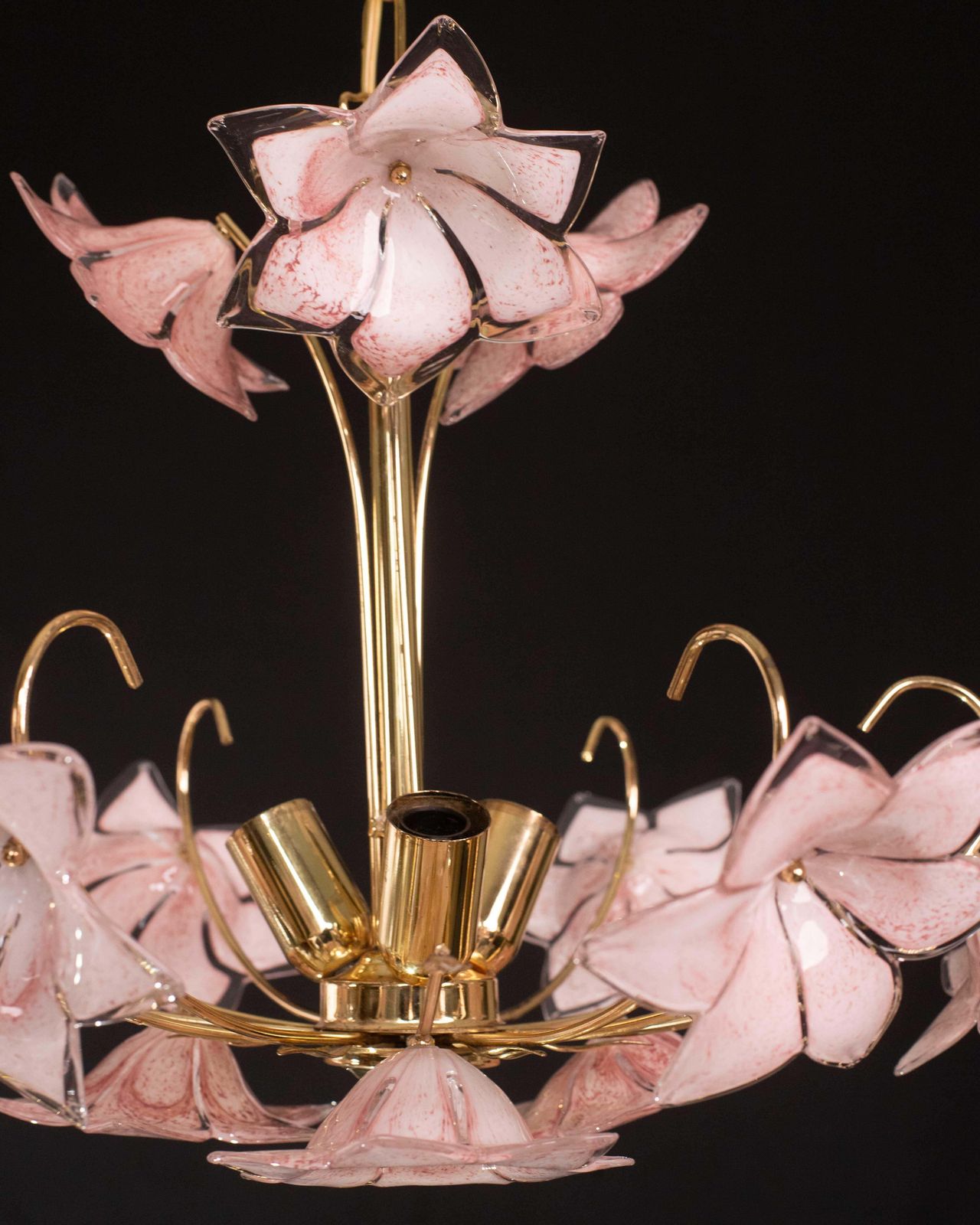1119.0 Charming Murano Glass Chandelier Pink Flowers, 1970 photo