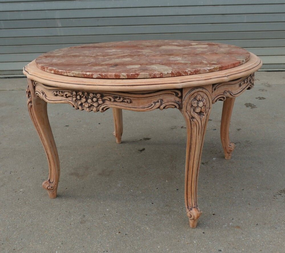 Circular French Carved Coffee Table With Marble Top photo Furniture