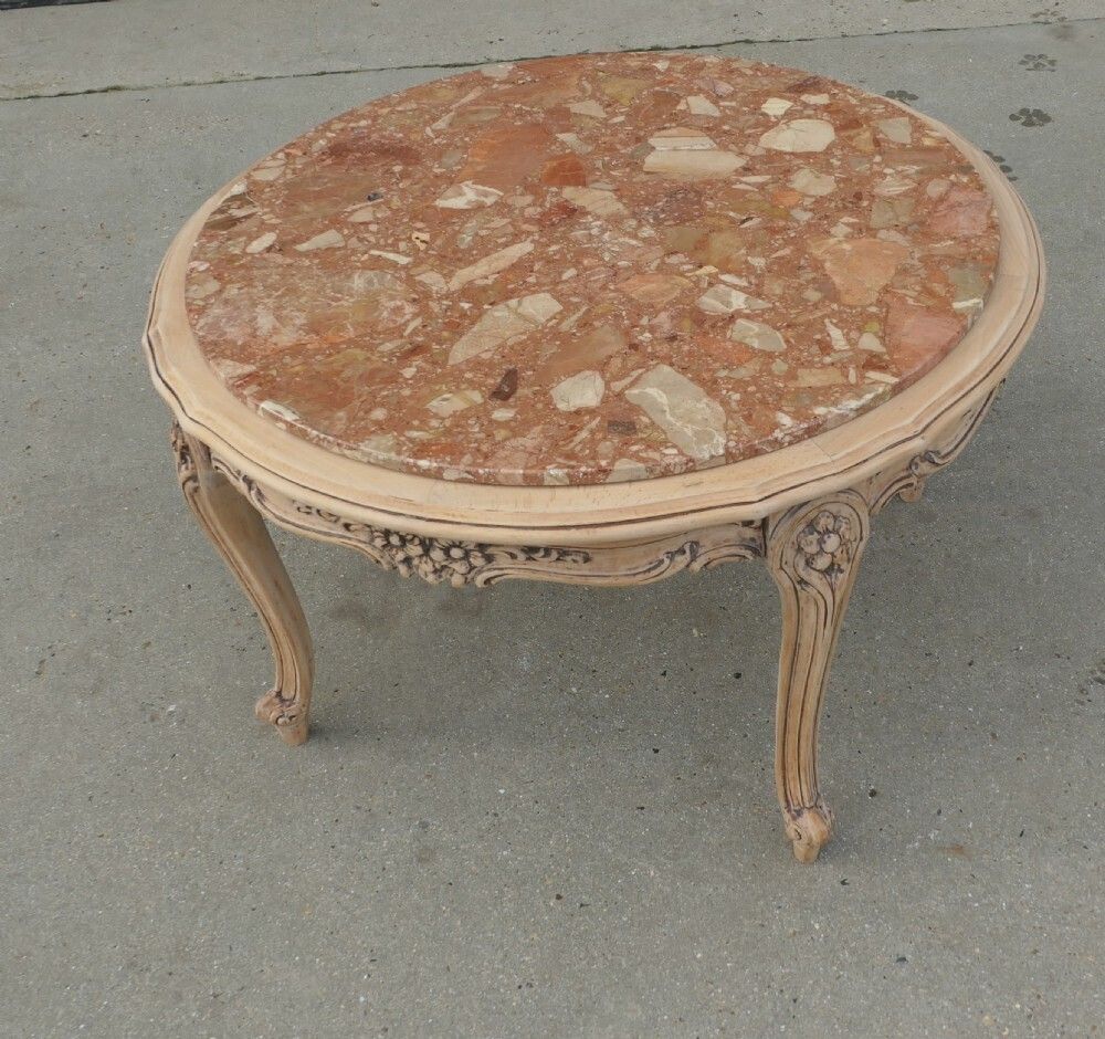 Circular French Carved Coffee Table With Marble Top photo vinterior