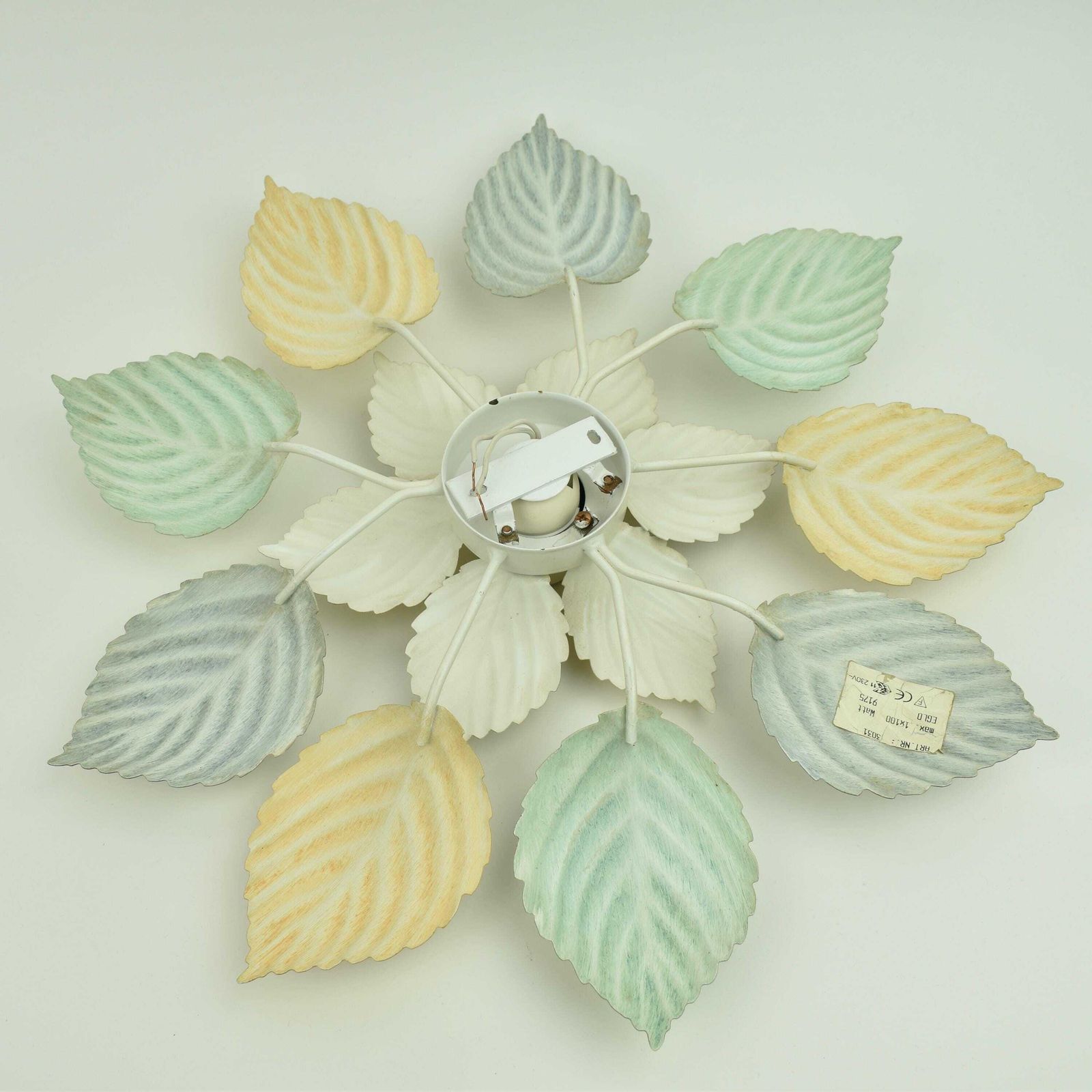 photo furniture Vintage Pastel Flush Mount Or Wall Sconce Leafs Green Peach Light Blue | Mid Century Hollywood Regency Ceiling Lamp Toleware Retro 1980s
