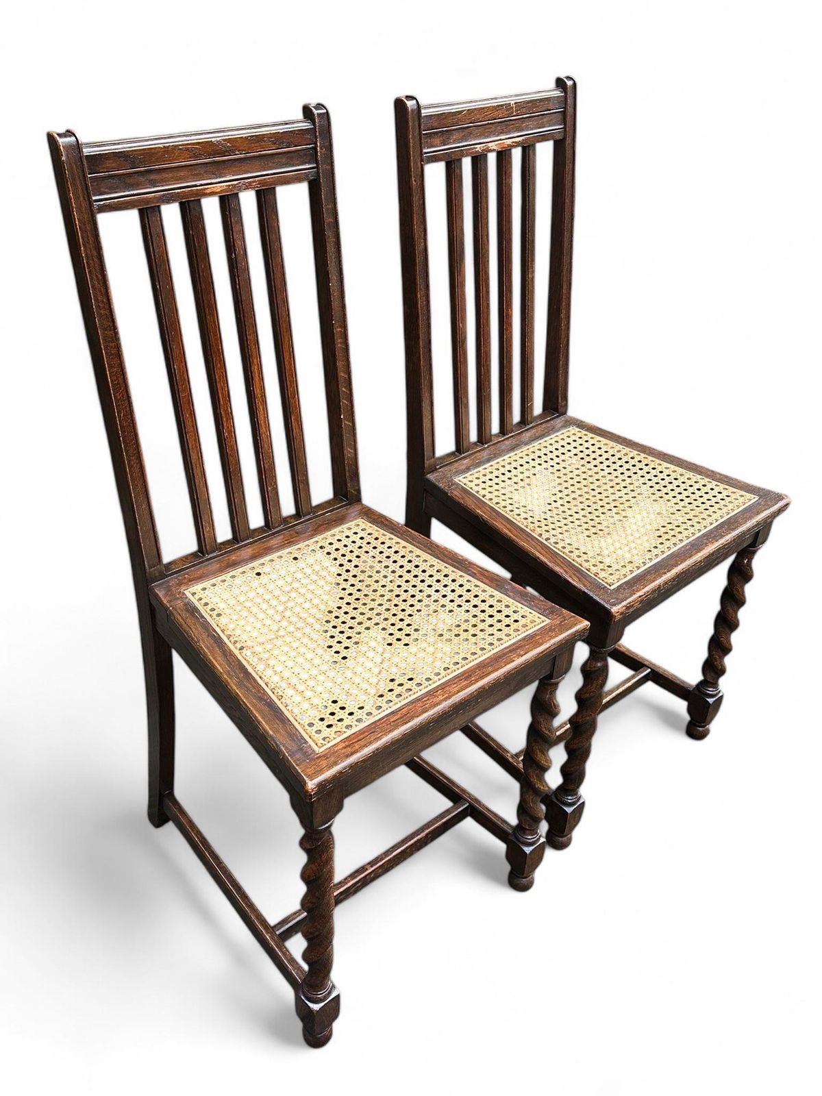 Antique Edwardian Chairs / Wood And Rattan / Set Of 2 photo Furniture