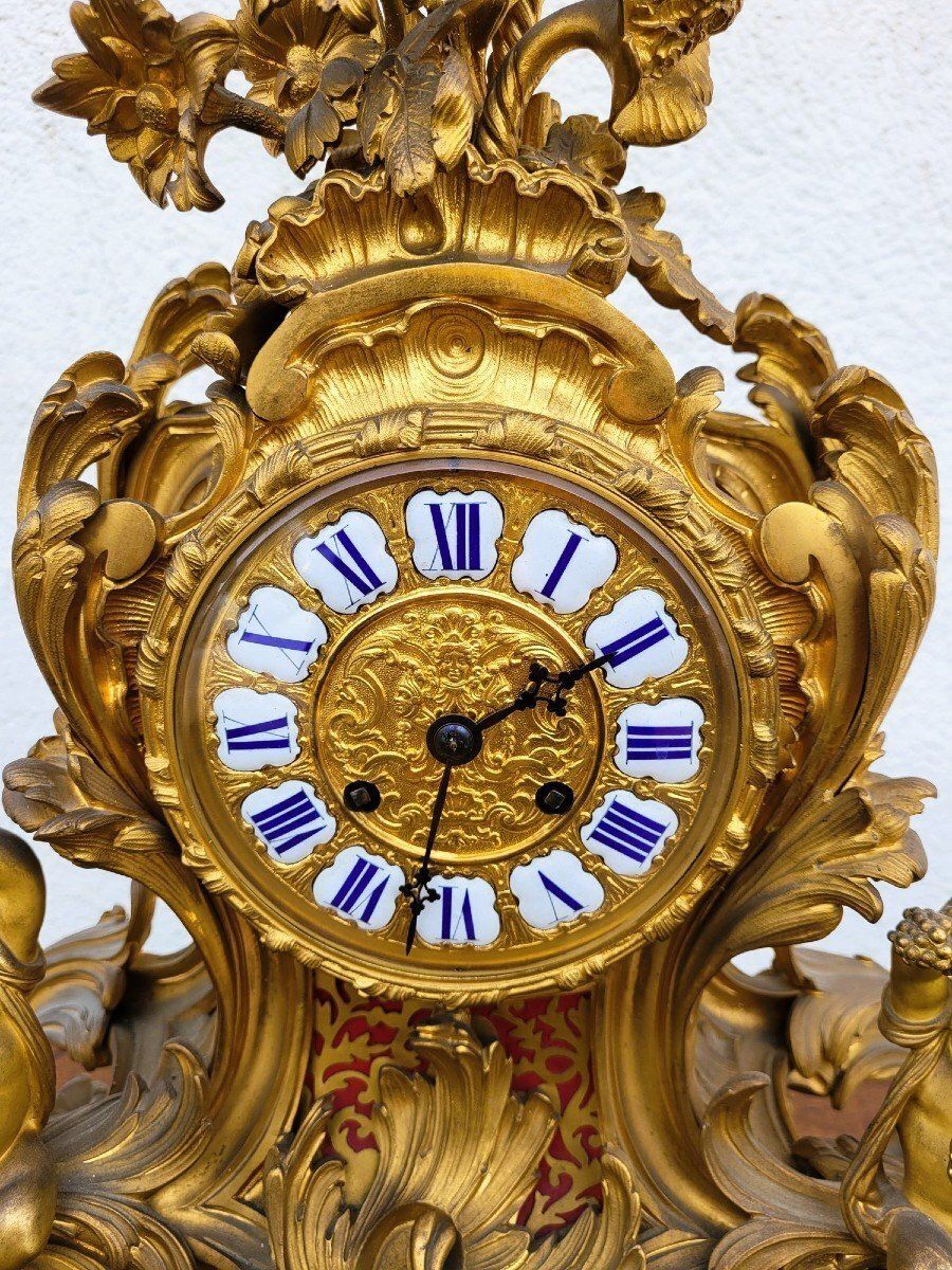Rocaille Clock In Gilt Bronze, Napoleon III, 19th Century photo for sale