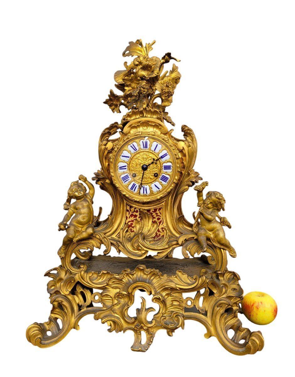 Rocaille Clock In Gilt Bronze, Napoleon III, 19th Century photo Home Decor
