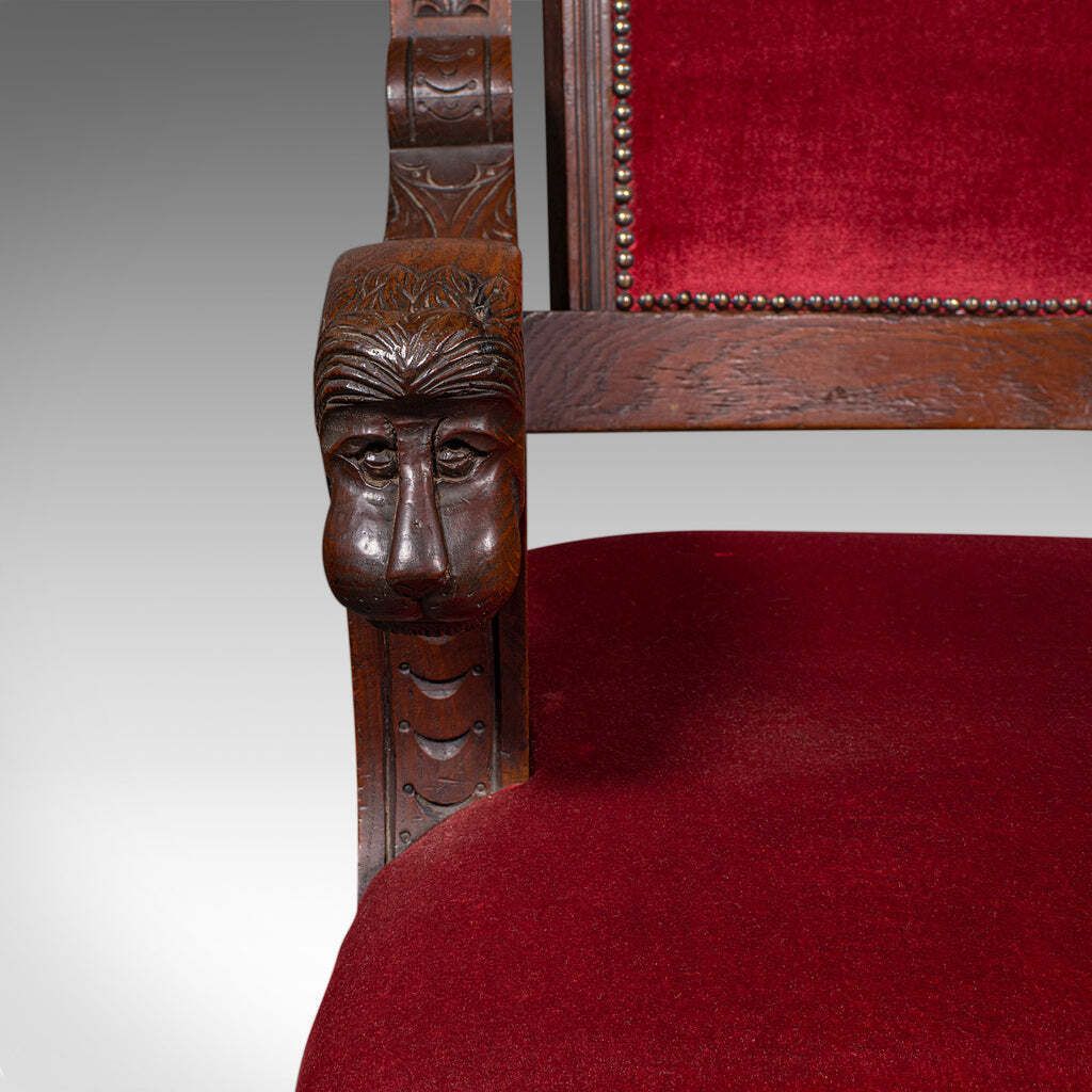 photo furniture Antique Morning Room Elbow Chair, Scottish, Oak, Gothic Revival Seat, Victorian