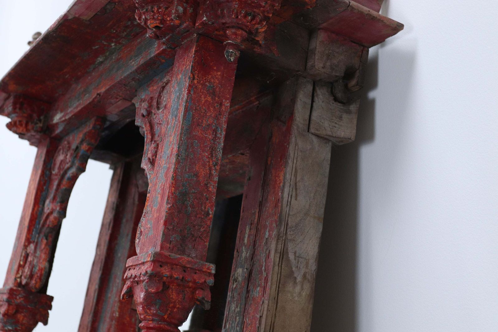 1250.0 Early 19th Century Polychromed Indian Hand Carved Mirrored Shrine (2) photo