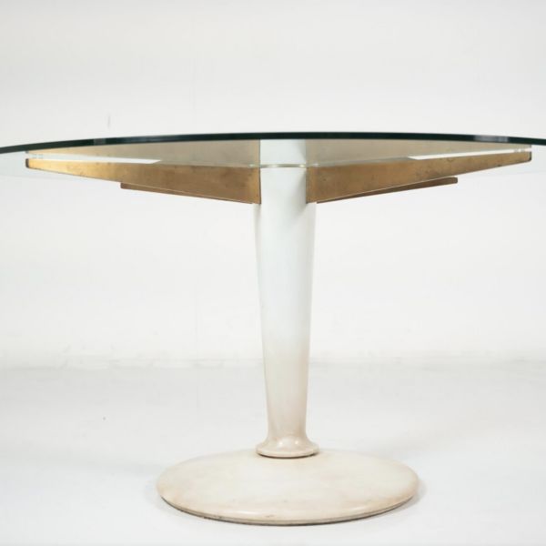 Mid Century Modern Dining Table, Carrara Marble, Bronze And Glass, Italy, 1950s photo vintage