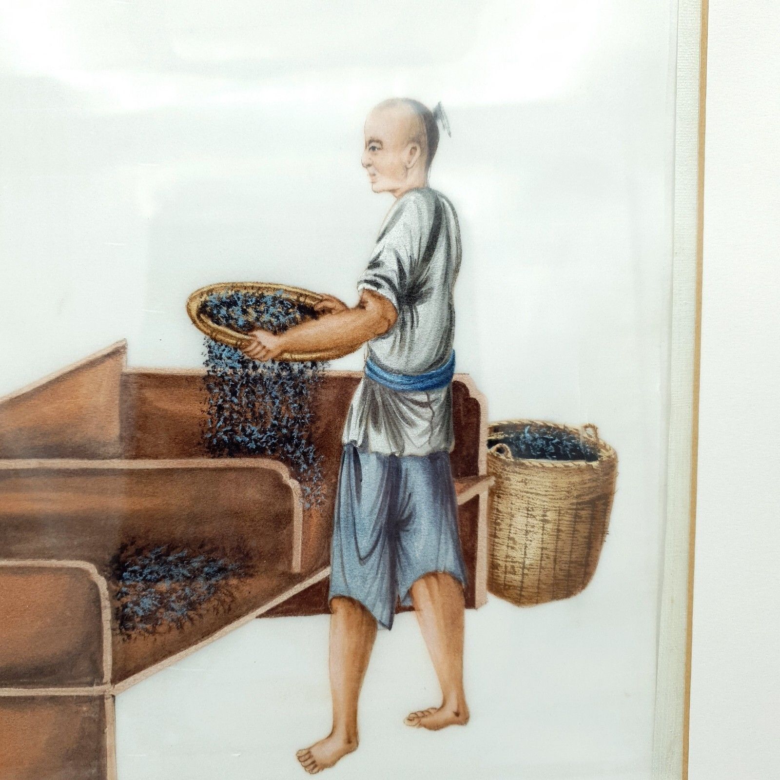 Antique Chinese Pith Paper Painting, 19th Century Qing Dynasty Daily Life Scene photo for sale