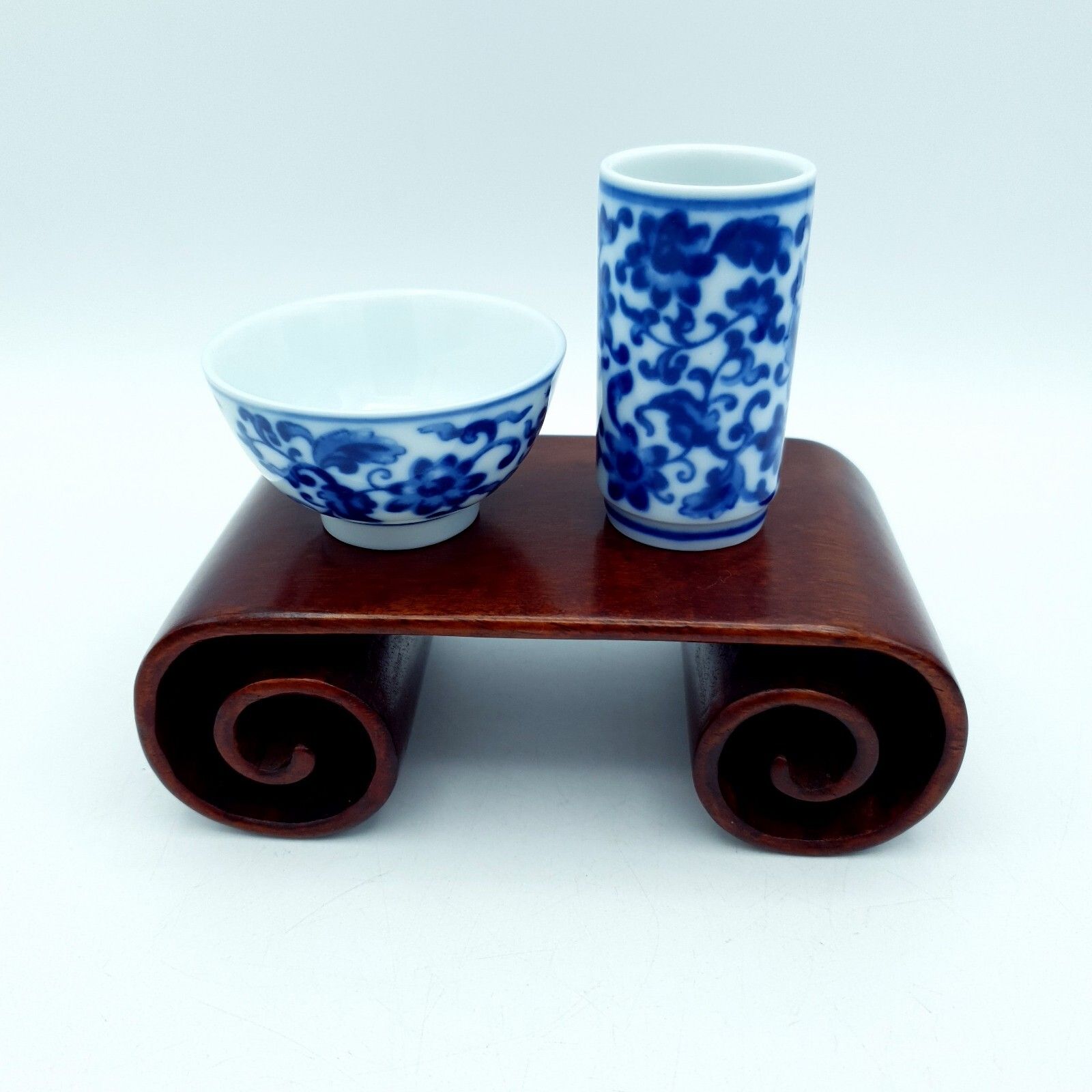 Chinese Tea Wine Tasting Set Wood Scroll Base Da Qing Guangxu Nian Zhi Repro photo Home Decor